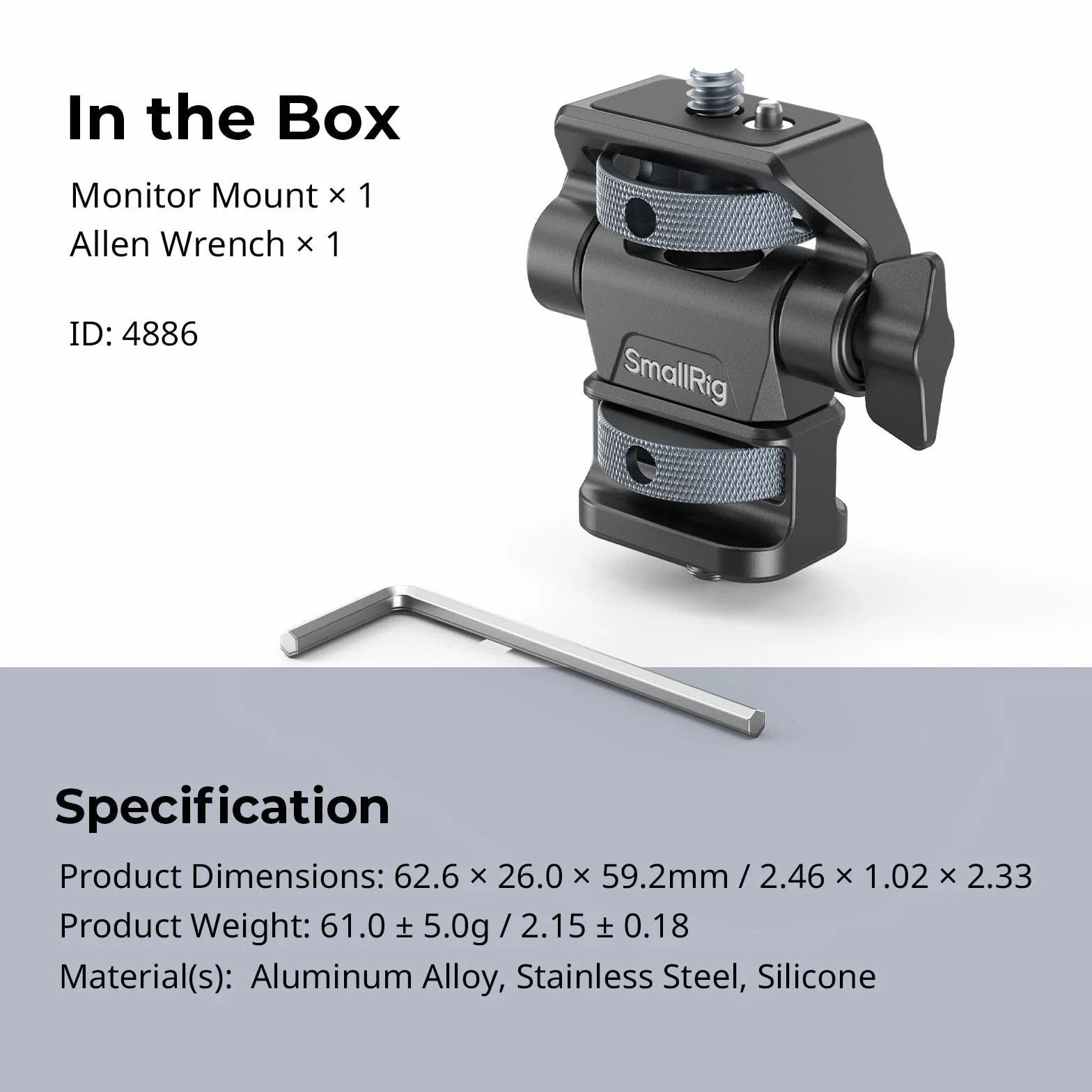 SMALLRIG Support Moniteur Réglable Pivotant 360° Inclinable 180° Vis 1/4" Anti-Torsion 4886