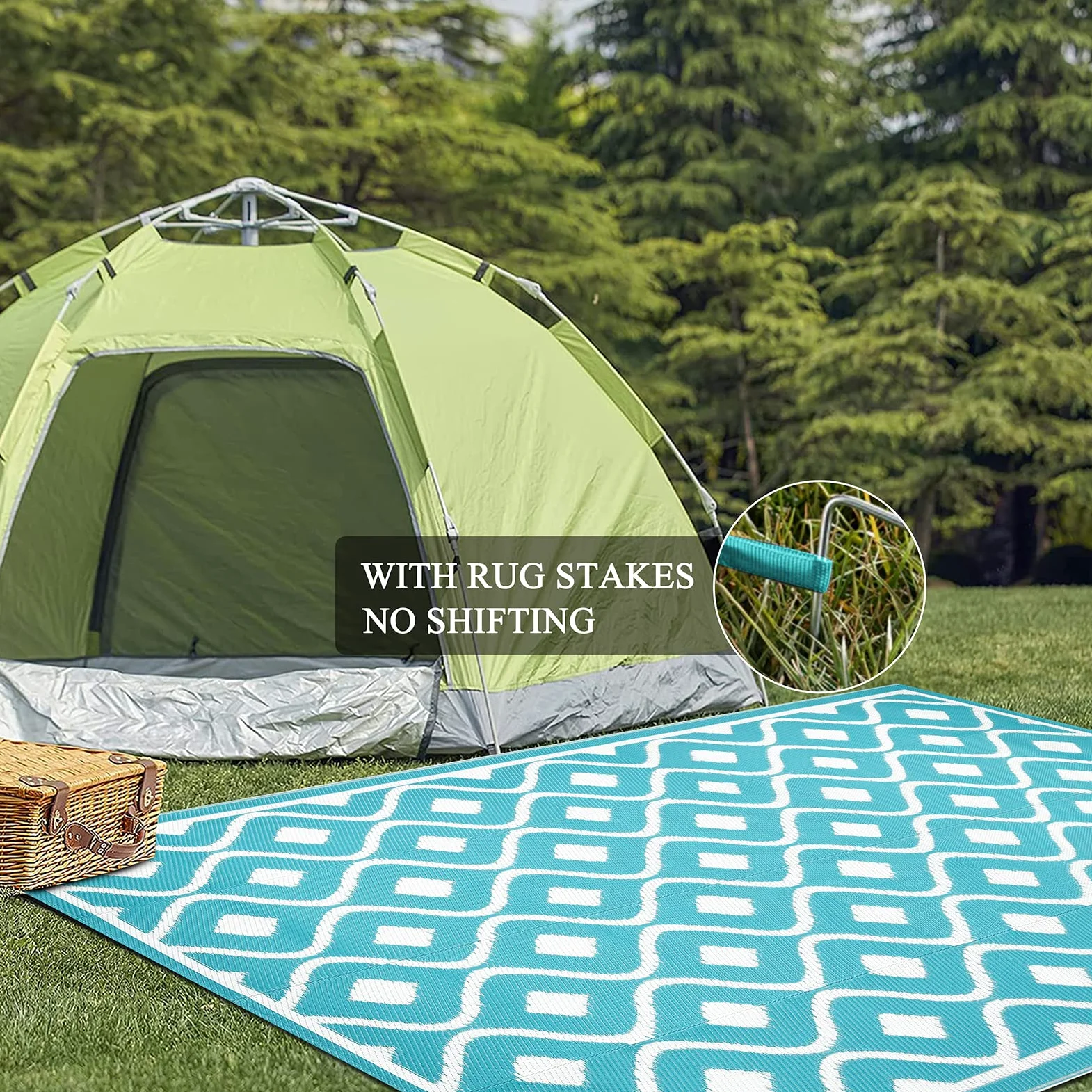 Pauwer Tapis d'extérieur pour patios - 1,8 x 2,7 m - En plastique imperméable - Réversible - Pour camping-car, terrasse, porche, jardin, terrasse, camping