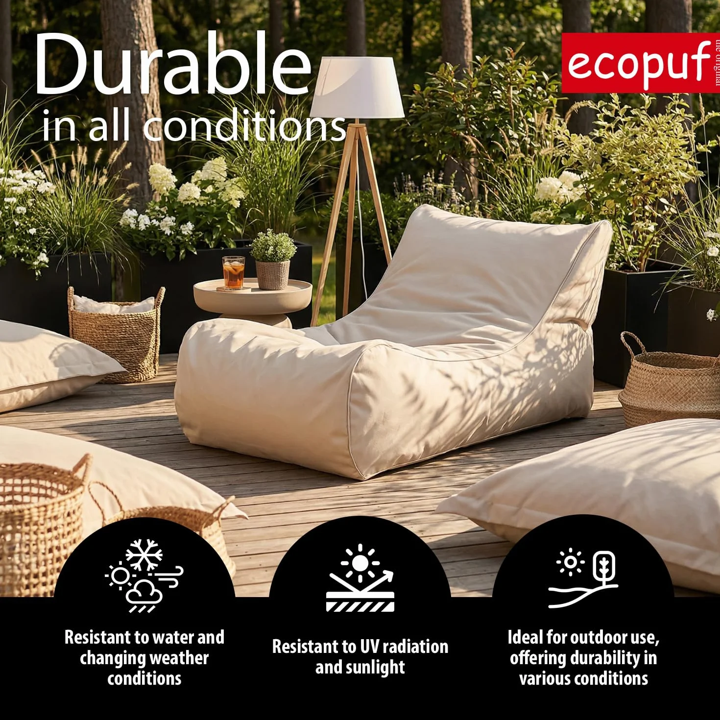 Ecopuf Master Canapé Pouf Outdoor Chaise Longue 115x65x60cm Orange foncé M15