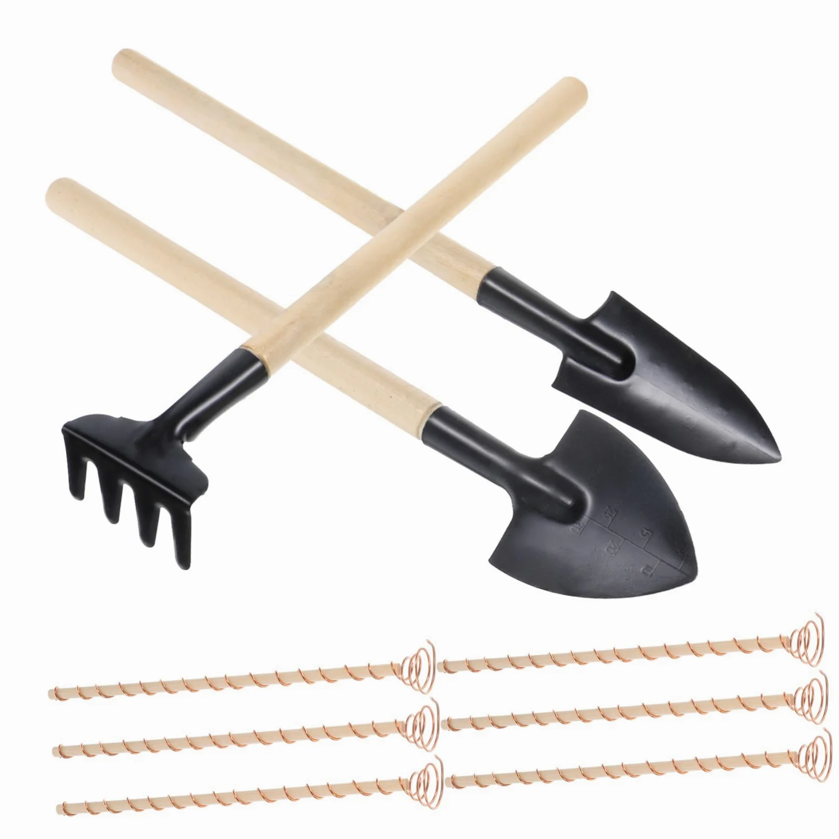 HEMOTON Kit Outils de Jardinage avec Piquets en Fil de Cuivre et Truelles en Bois pour Plantes et Légumes, Favorise la Croissance des Racines en Intérieur et Petits Jardins