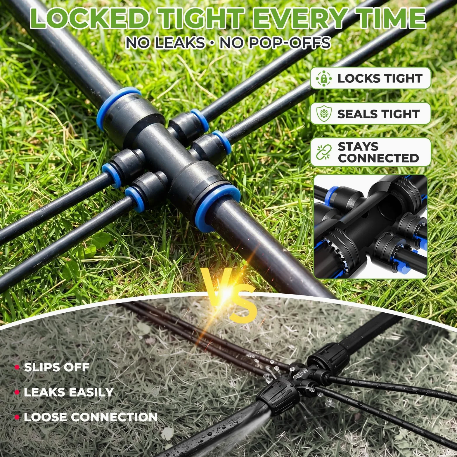 HIRALIY Système d'arrosage de jardin de 60 m, kits d'irrigation goutte à goutte pour plantes, nouveau connecteur rapide, tube de distribution vierge, équipement d'irrigation automatique pour terrasse