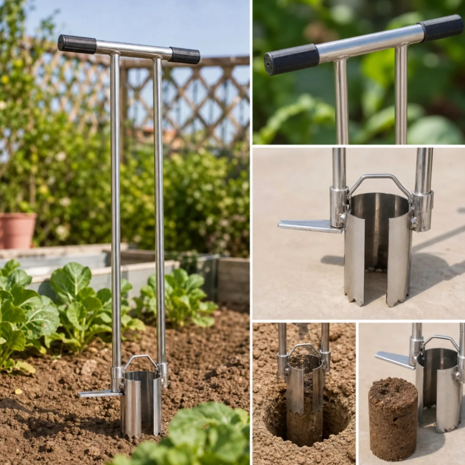 Transplanteur Semis Ergonomique Transplanteur avec Poignée Double Manuel Plantoir à Bulbes pour Maraîchers, Pépiniéristes, Parcelle Potagère, 9 Cm