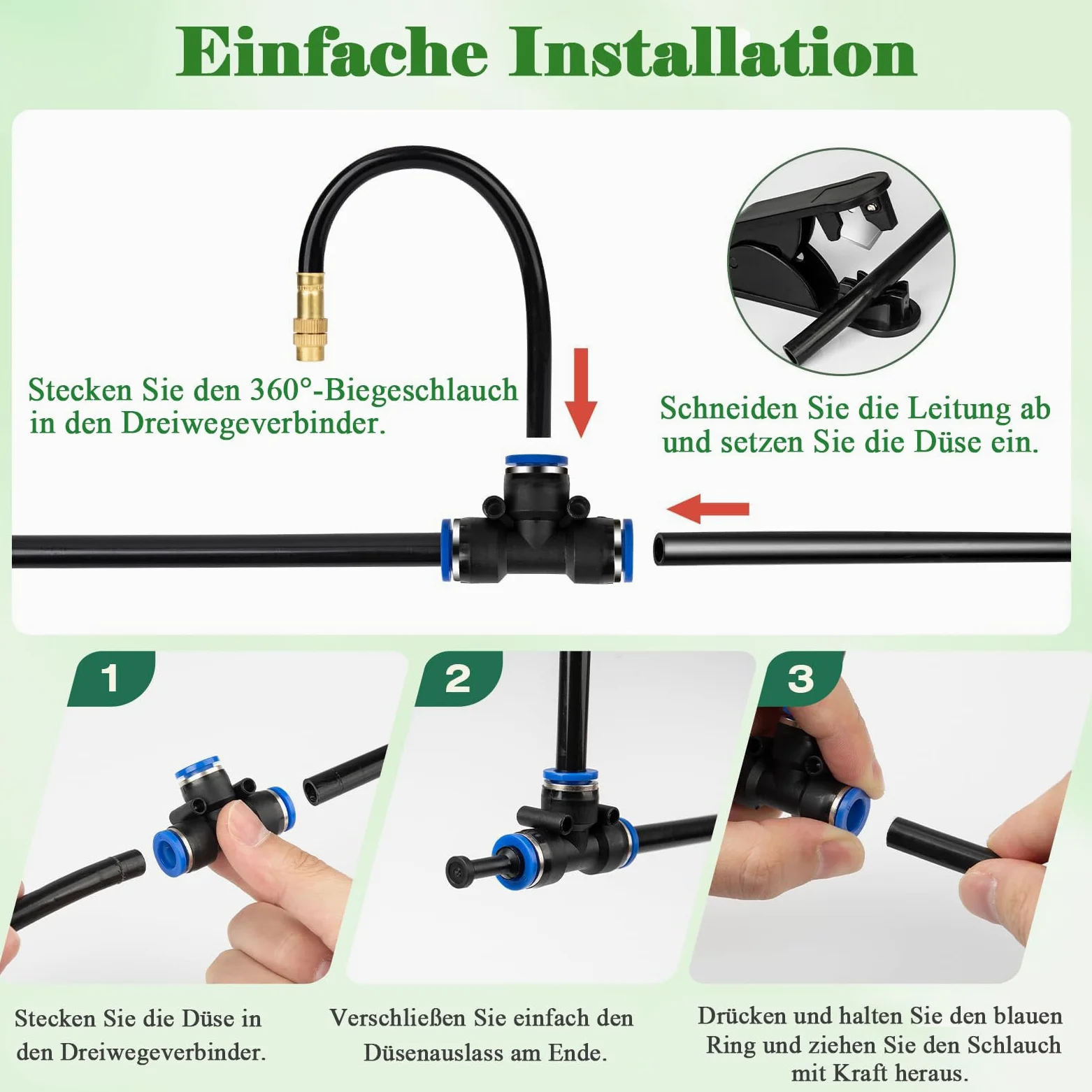 Système d'irrigation automatique de jardin à 360 ° - Tuyau d'arrosage automatique - Kit d'irrigation à brouillard - Buse réglable - Pour arrosage des plantes de jardin et de balcon en plein air (20 m)