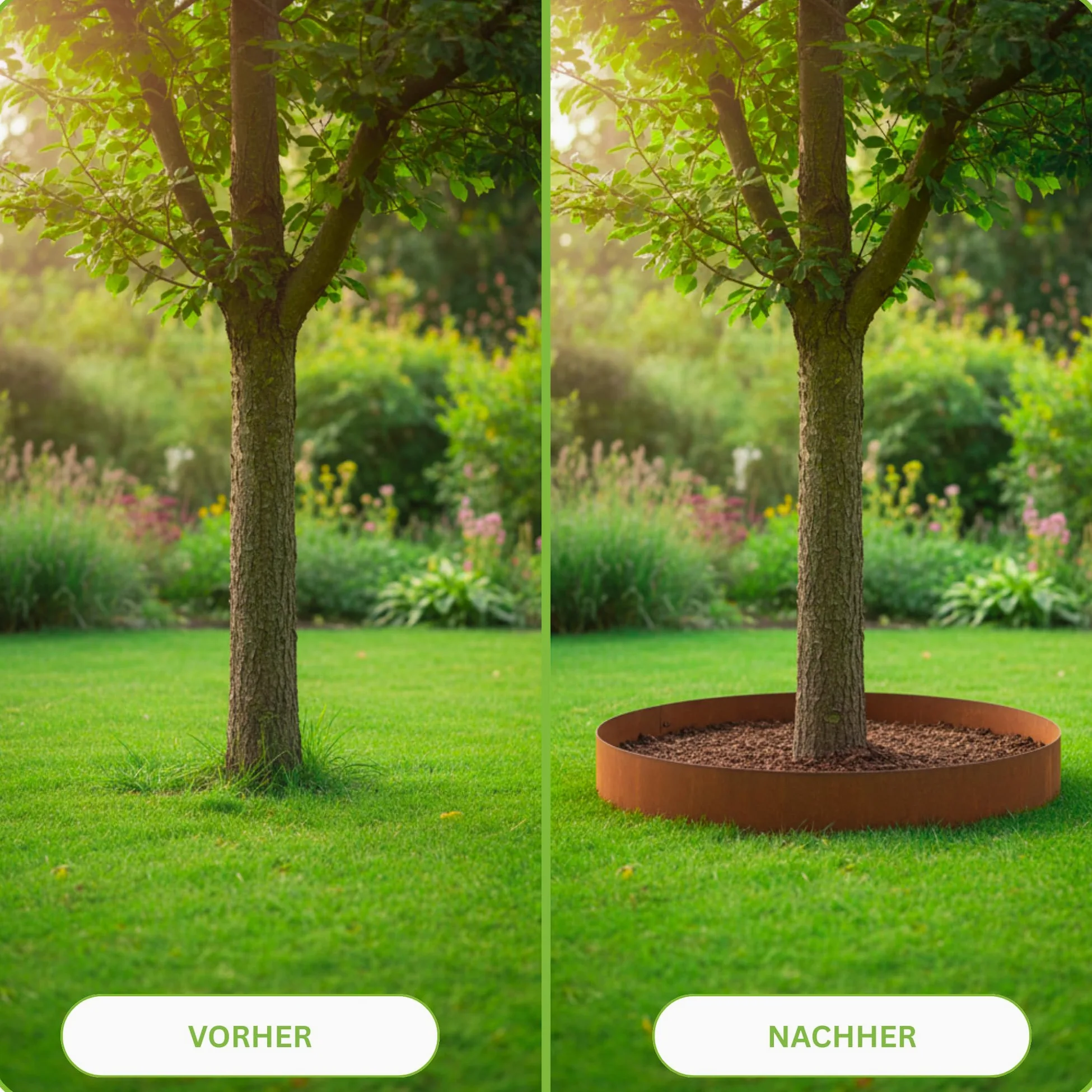 innogard Anneau d'arbre rond Ø 155 cm en acier Corten Hauteur 24 cm – Bordure d'arbre et bordure de pelouse en métal aspect rouille – Bordure de parterre ronde pour jardin – Anneau de plantation