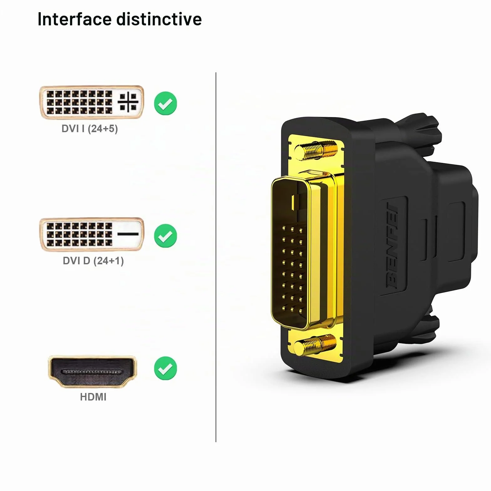 BENFEI Adaptateur DVI vers HDMI bidirectionnel DVI-D mâle vers femelle plaqué Or 2 Pack