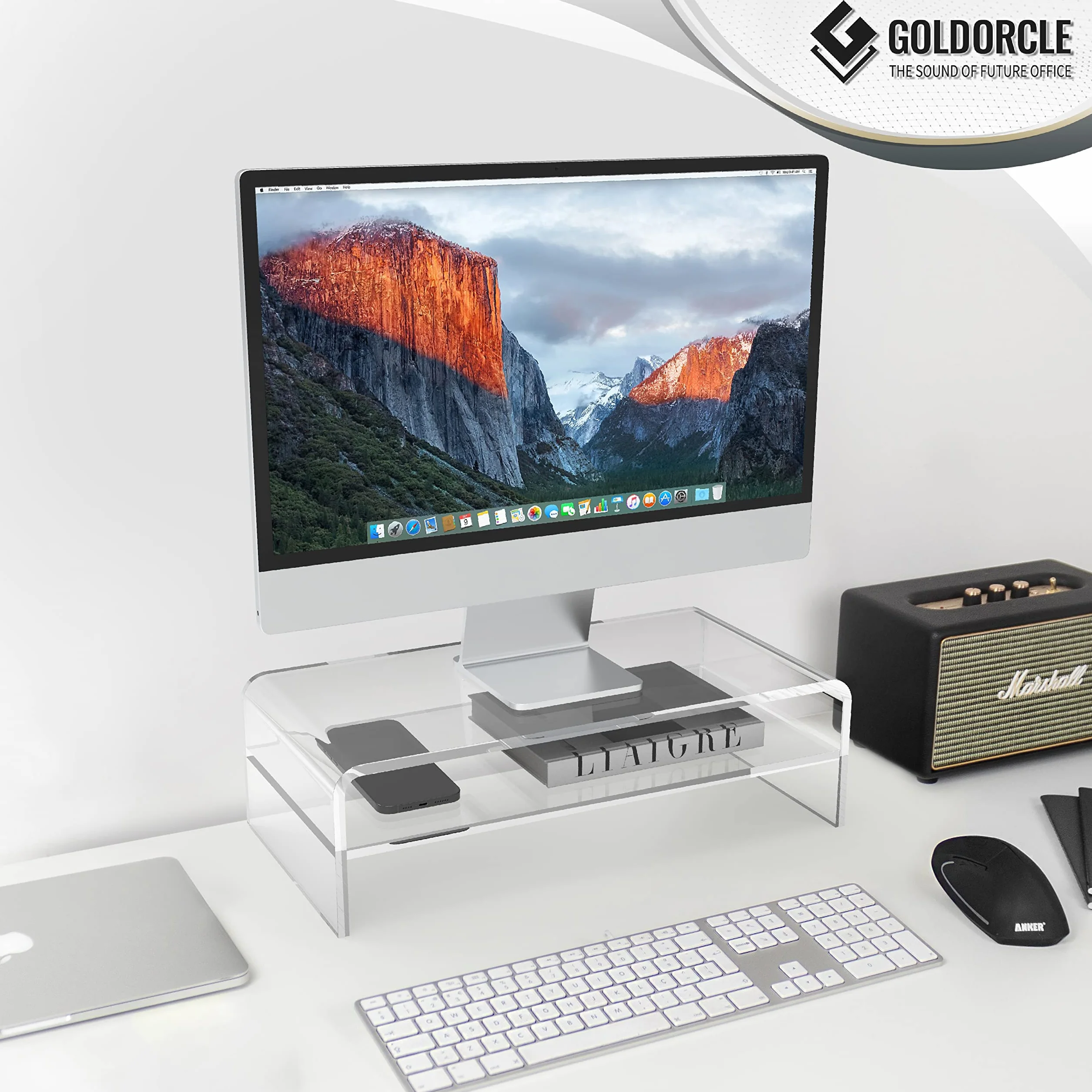 Support de moniteur acrylique transparent 2 niveaux pour ordinateur portable PC