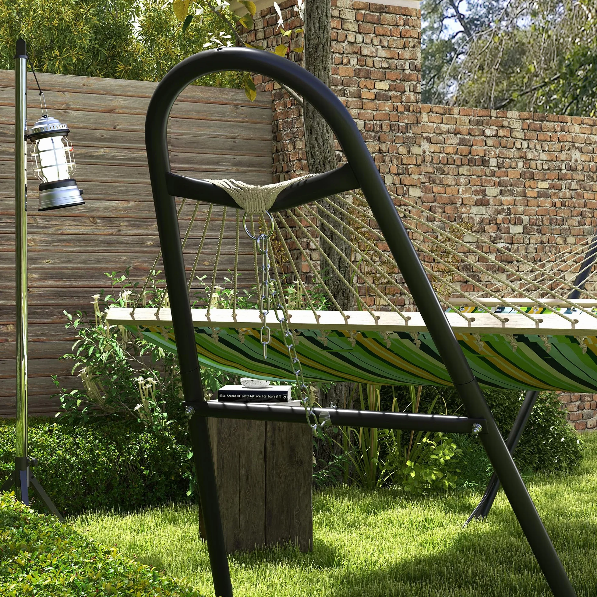Outsunny Support de Hamac pour 2 Personnes, Cadre Métal Portable Réglable, Résistant aux Intempéries, Capacité 250 kg, Noir