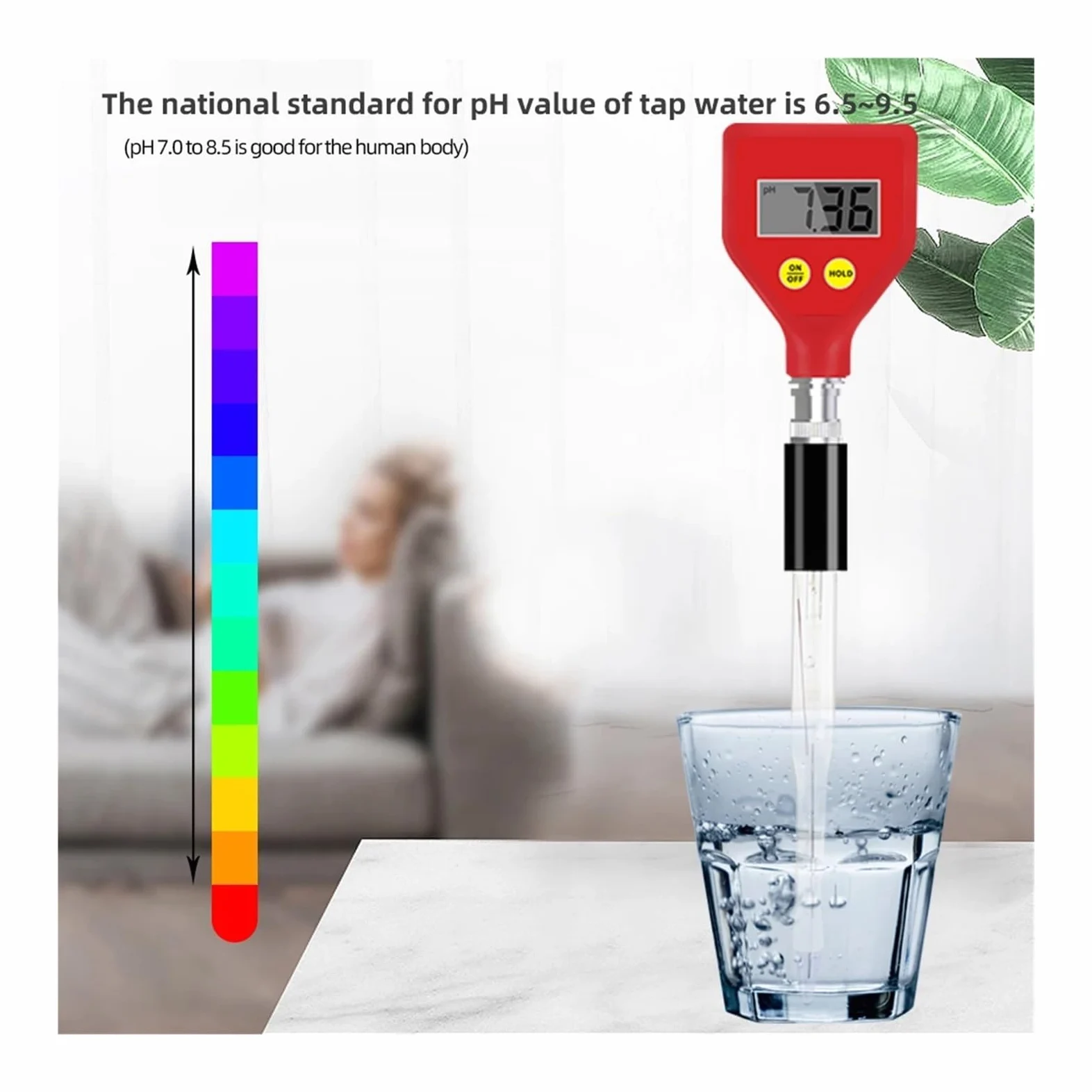 Testeur de pH portable PH-98108, électrode en verre, détecteur de qualité de l'eau for aquarium, eau, nourriture, froma, lait, sol