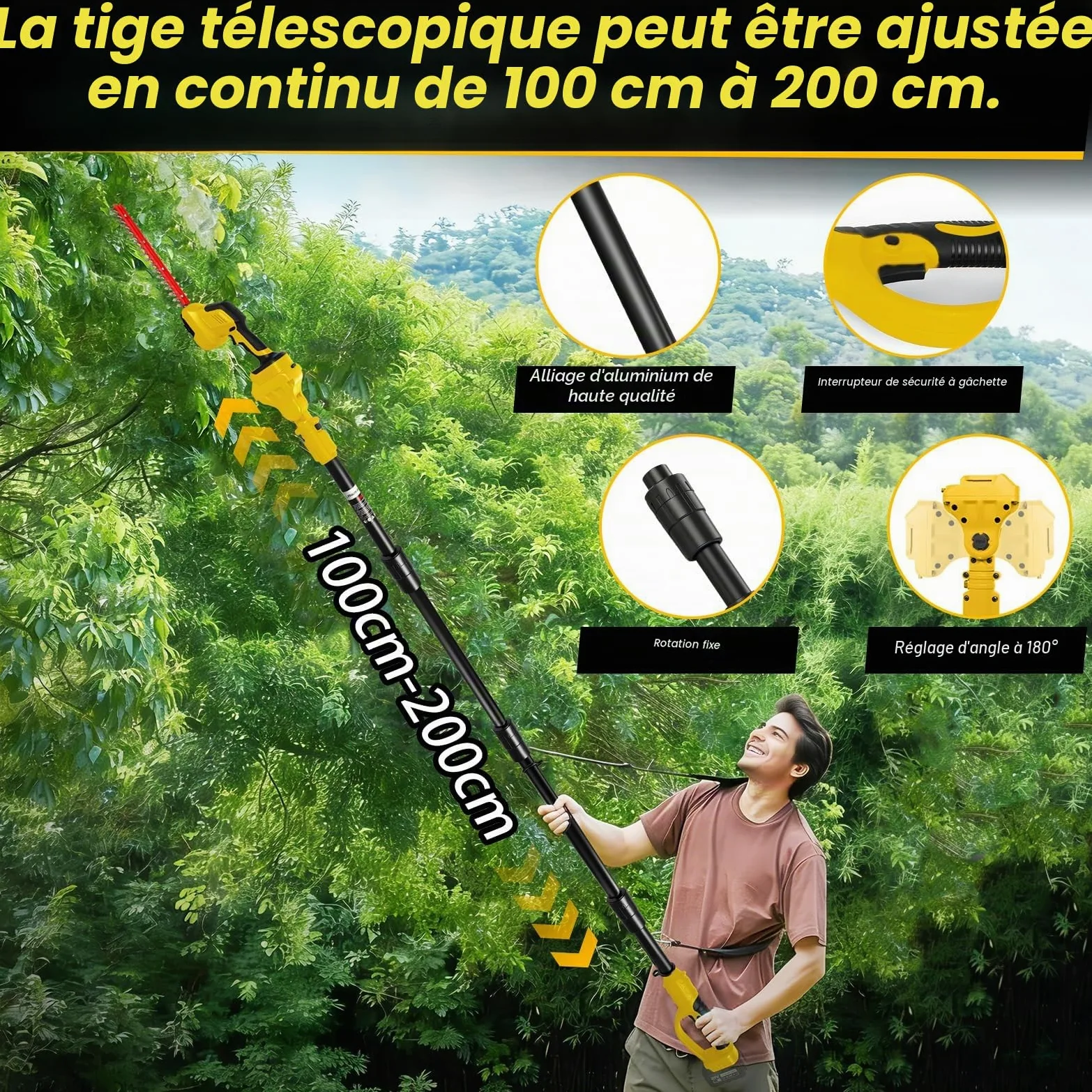 Kit de tronçonneuse et taille-haie 6 en 1 de 20 cm pour batteries DeWalt 20 V (sans batterie) | Roadtime Mini tronçonneuse télescopique pour jardin, arbres et arbustes