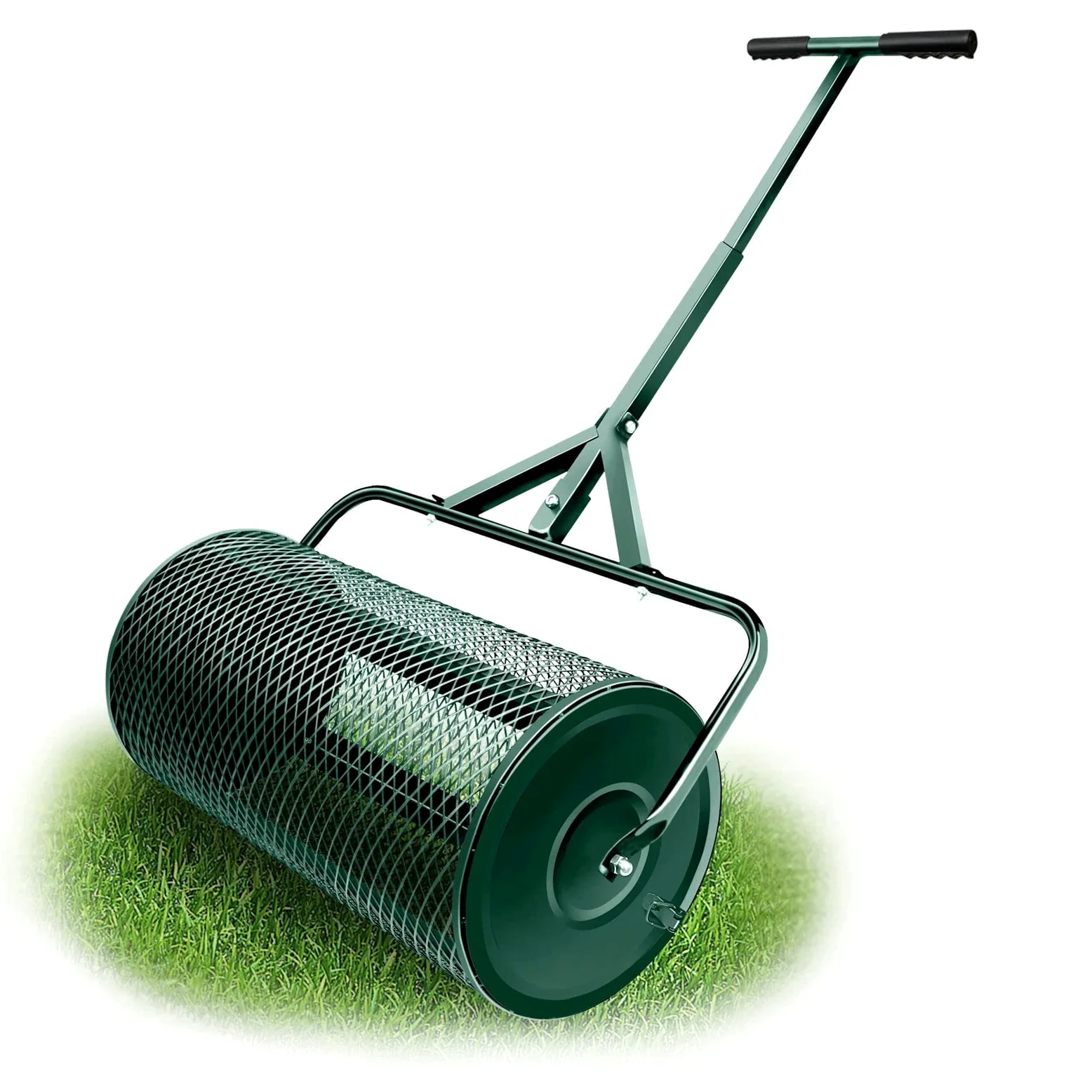 Épandeur de compost, rouleau de mousse de tourbe durable de 61 cm, rouleau d'épandage de fumier léger avec poignée en forme de T, épandeur de terre supérieur pour pelouse et jardin, marche et panier à