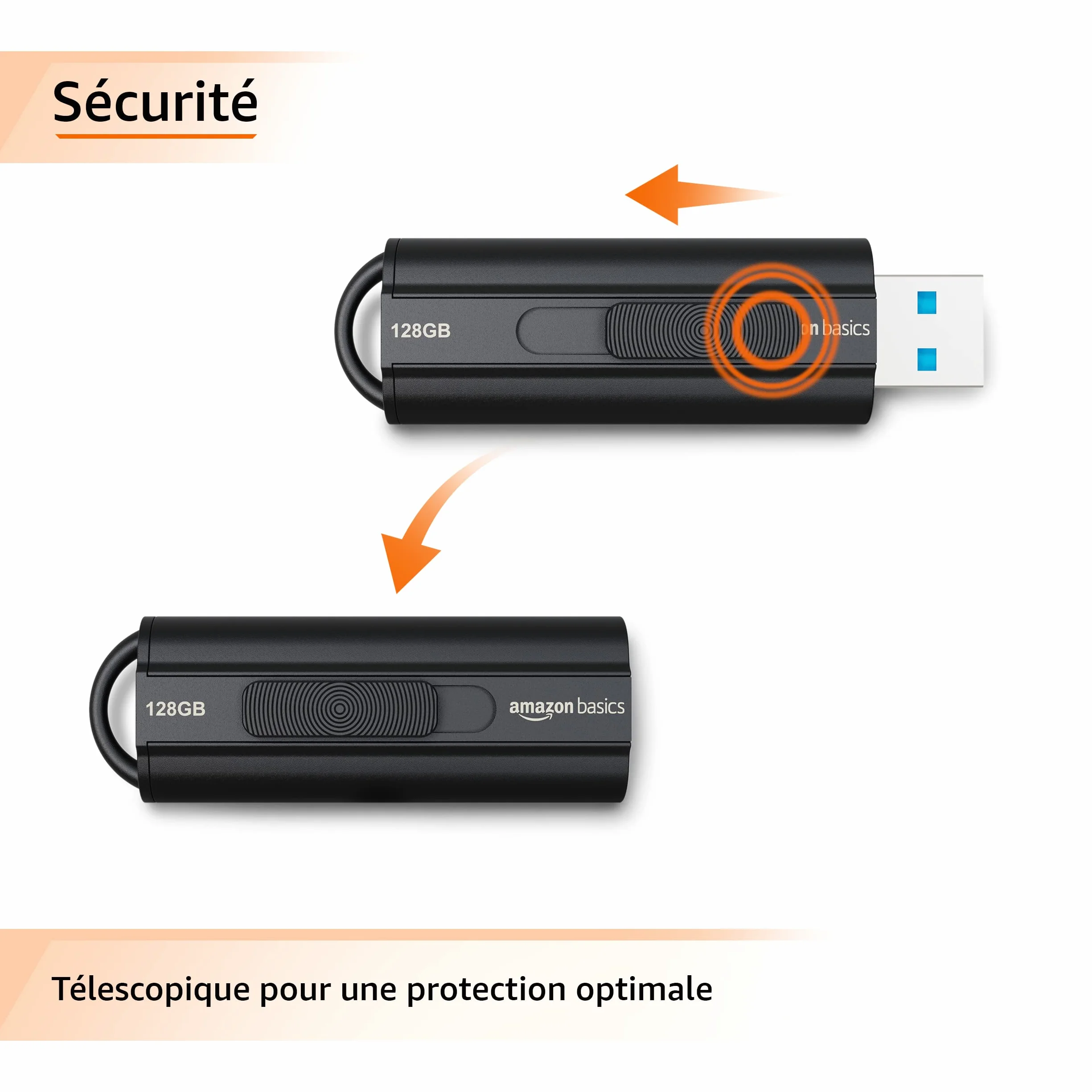 Amazon Basics 128 Go Clé USB 3.1 Noir, vitesse de lecture 130 Mo/s