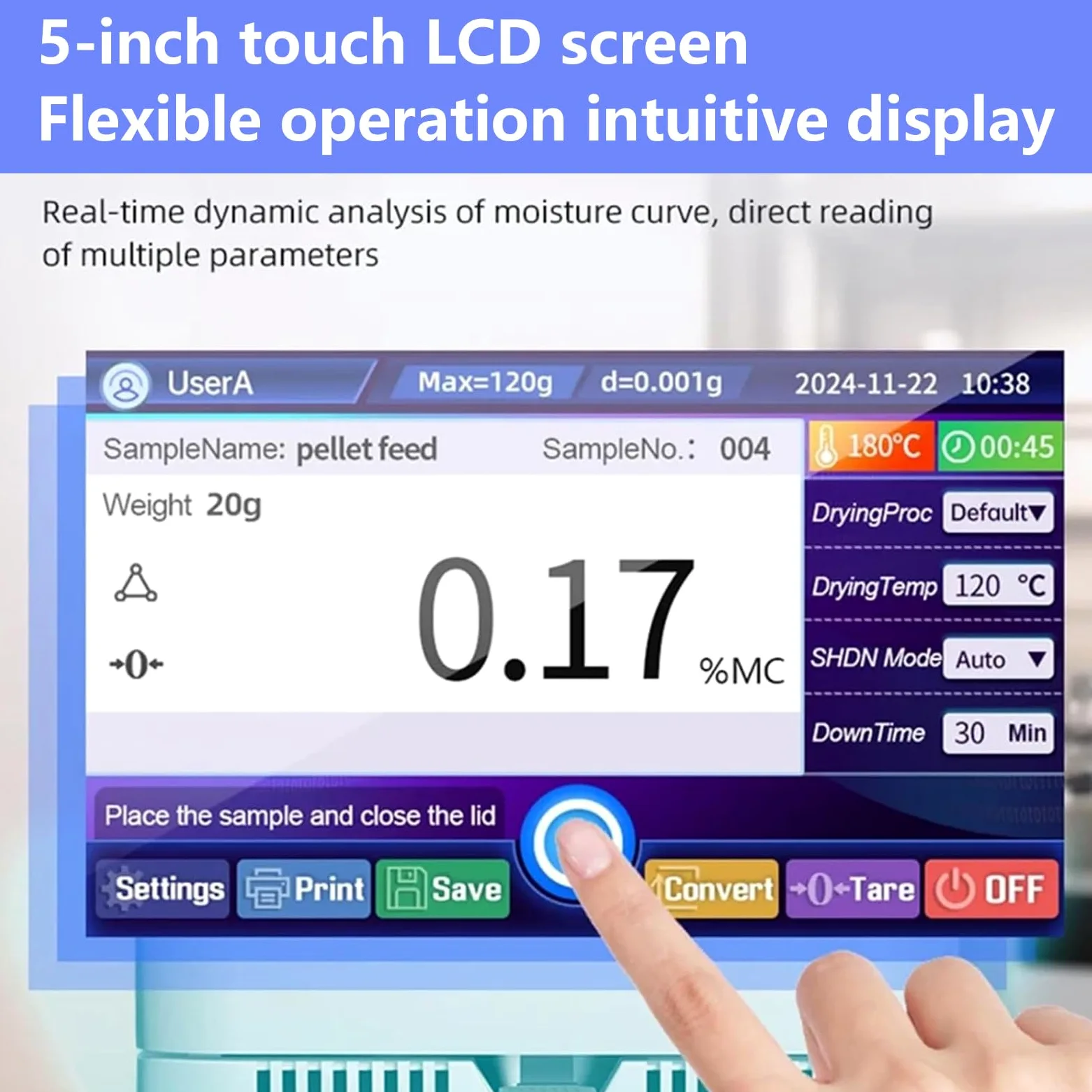 Humidimètre numérique, analyseur portable pour aliments, plantes et matériaux de construction, capacité de 120 g, lisibilité de 0,001 g, plage de température 40 à 230 °C