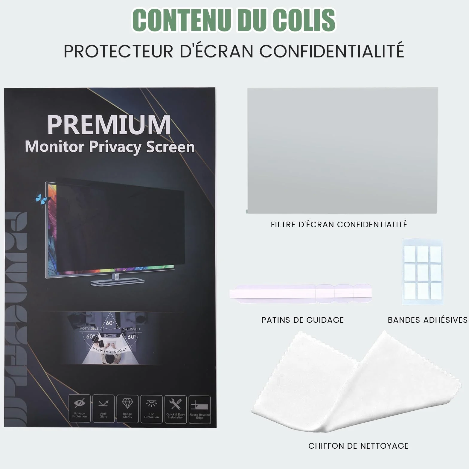 Filtre de Confidentialité 24 Pouces pour écran d'ordinateur – Protection anti-lumière bleue et anti-éblouissement – Moniteur 16:9 (53,1 x 29,9 cm)