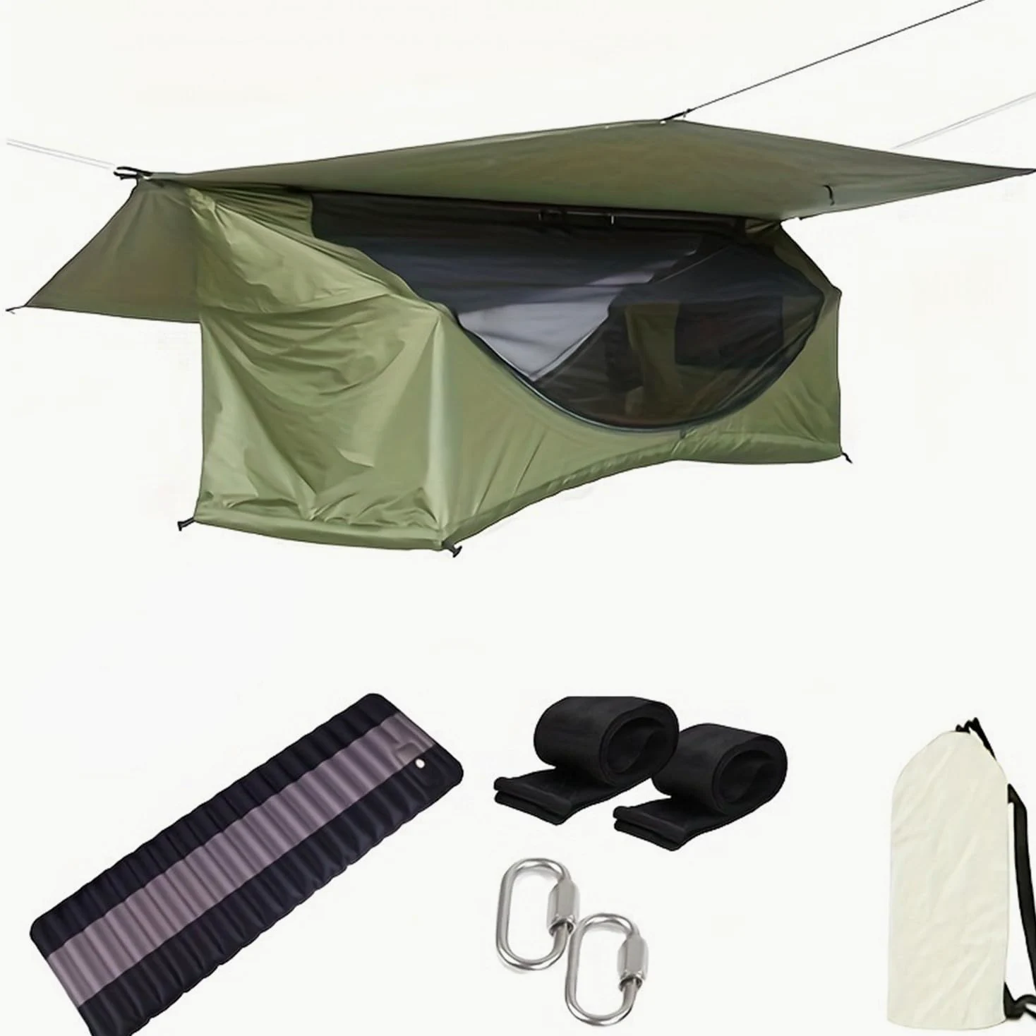 TFixol Hamac de camping gonflable pour lit simple, léger, portable, balançoire, pour la maison, le camping, la randonnée, les voyages, la randonnée - Vert moustique