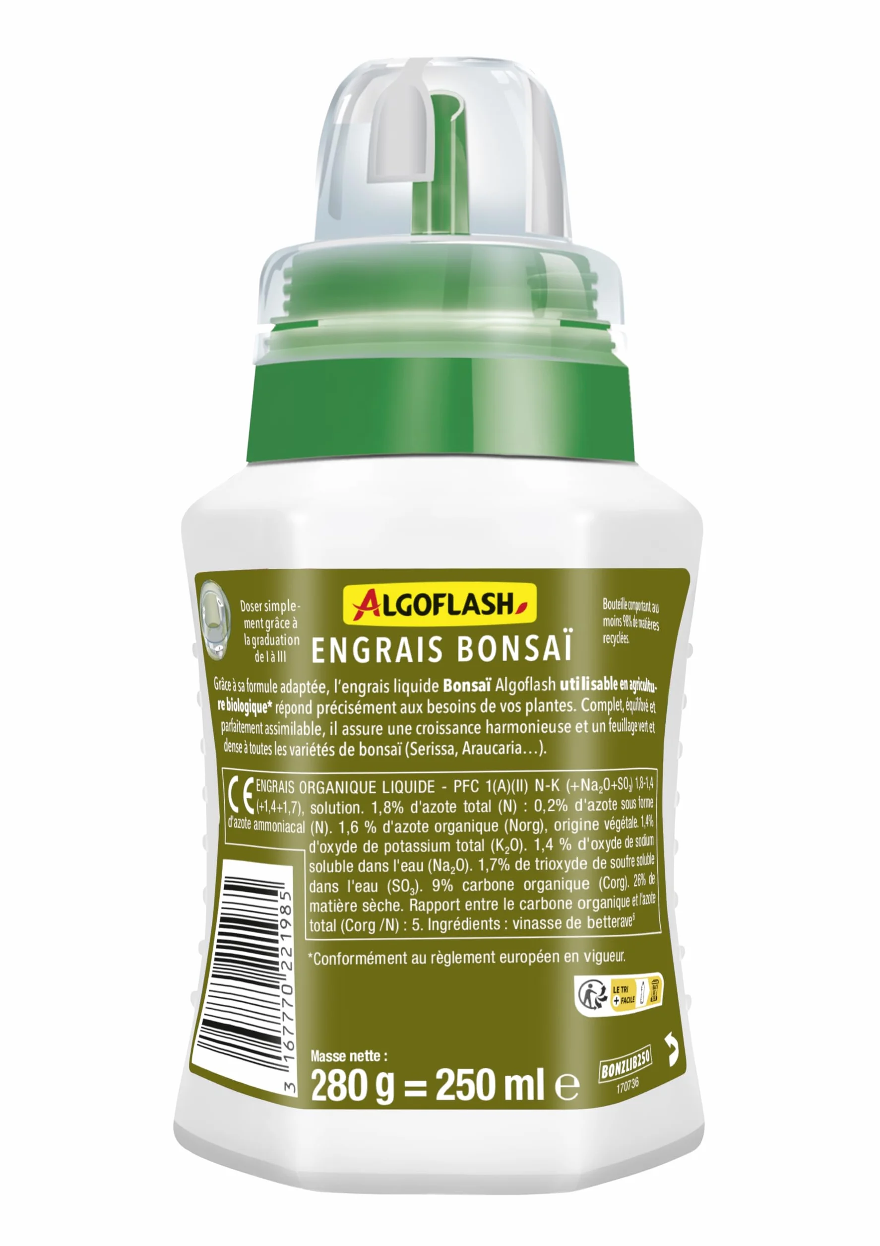 Algoflash Engrais Liquide Bonsaï 250 ML, Utilisable en Agriculture Biologique