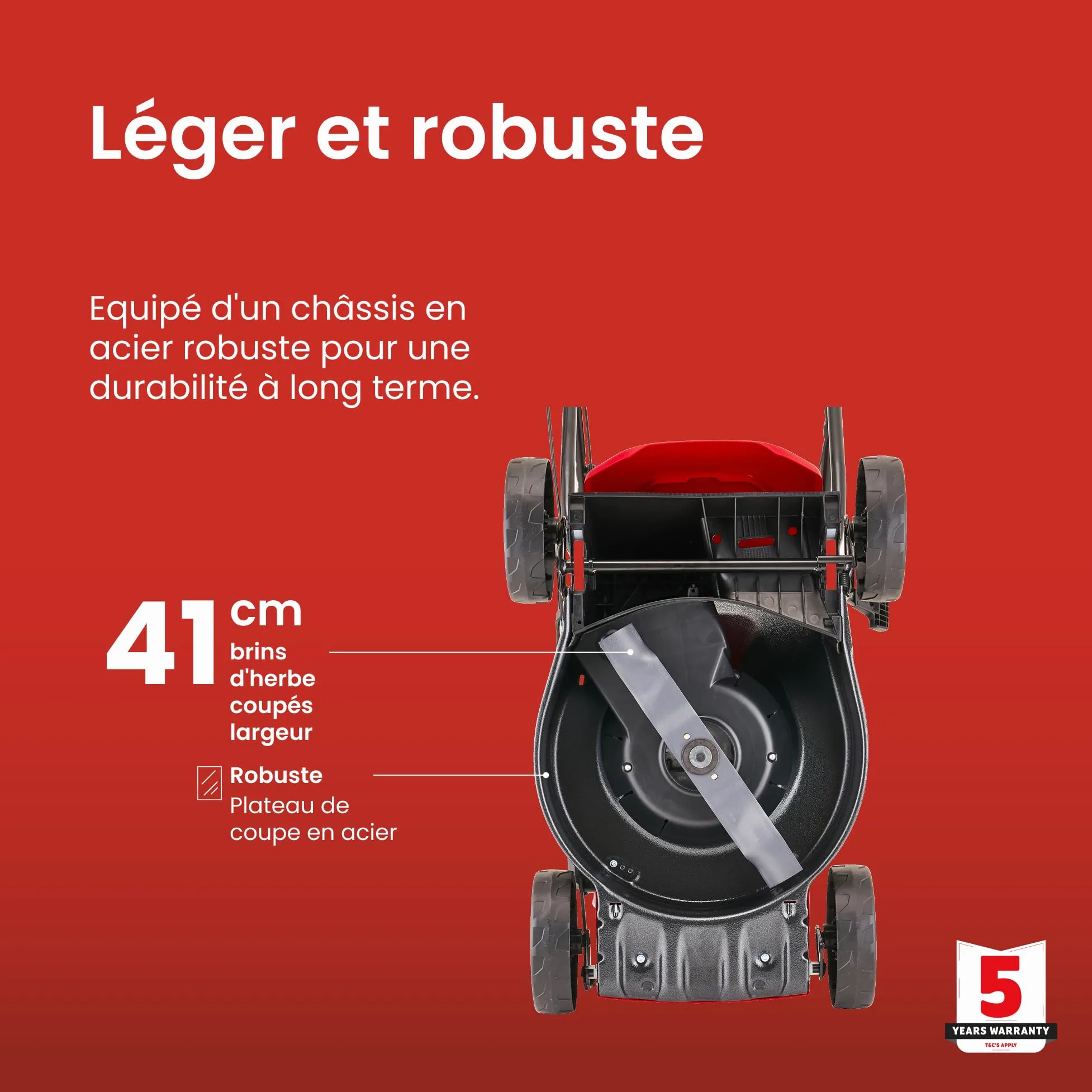 Mountfield Tondeuse HP42, 41 cm – Essence 123 cm³, Bac 60 l – Poignées Pliables, Réglage 6 Positions – Pelouses Jusqu'À 300 m²
