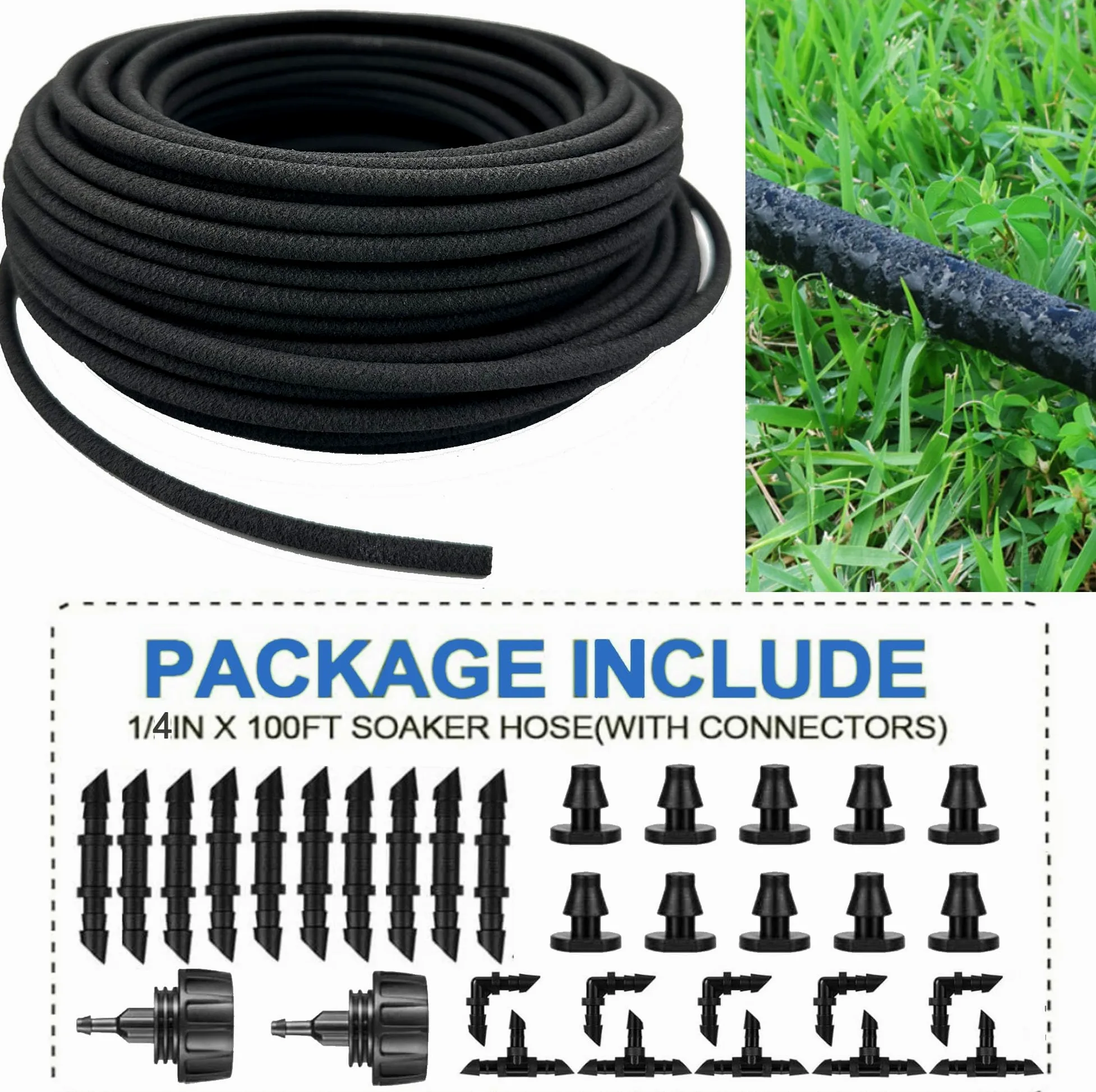 1/4 pouce Tuyau économiseur d'eau multi-trous, tuyau d'irrigation goutte à goutte flexible microporeux, tuyau en caoutchouc pour l'arrosage des jardins, des pelouses et des patios (50M)