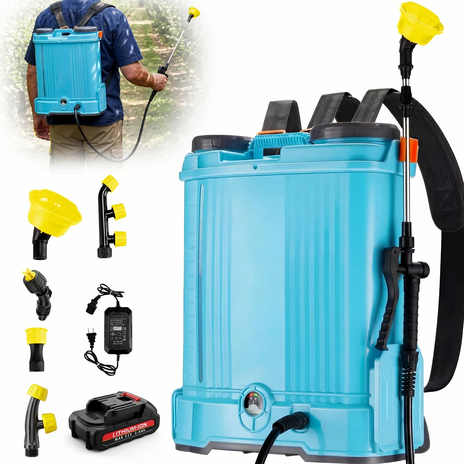 Pulvérisateur à Dos 16L, 100 PSI Pulvérisateur Électrique Compatible avec Makita 18V, 5 Buses, Perche Télescopique pour L'arrosage, Pulvérisateur de Jardin La pulvérisation de Pesticides
