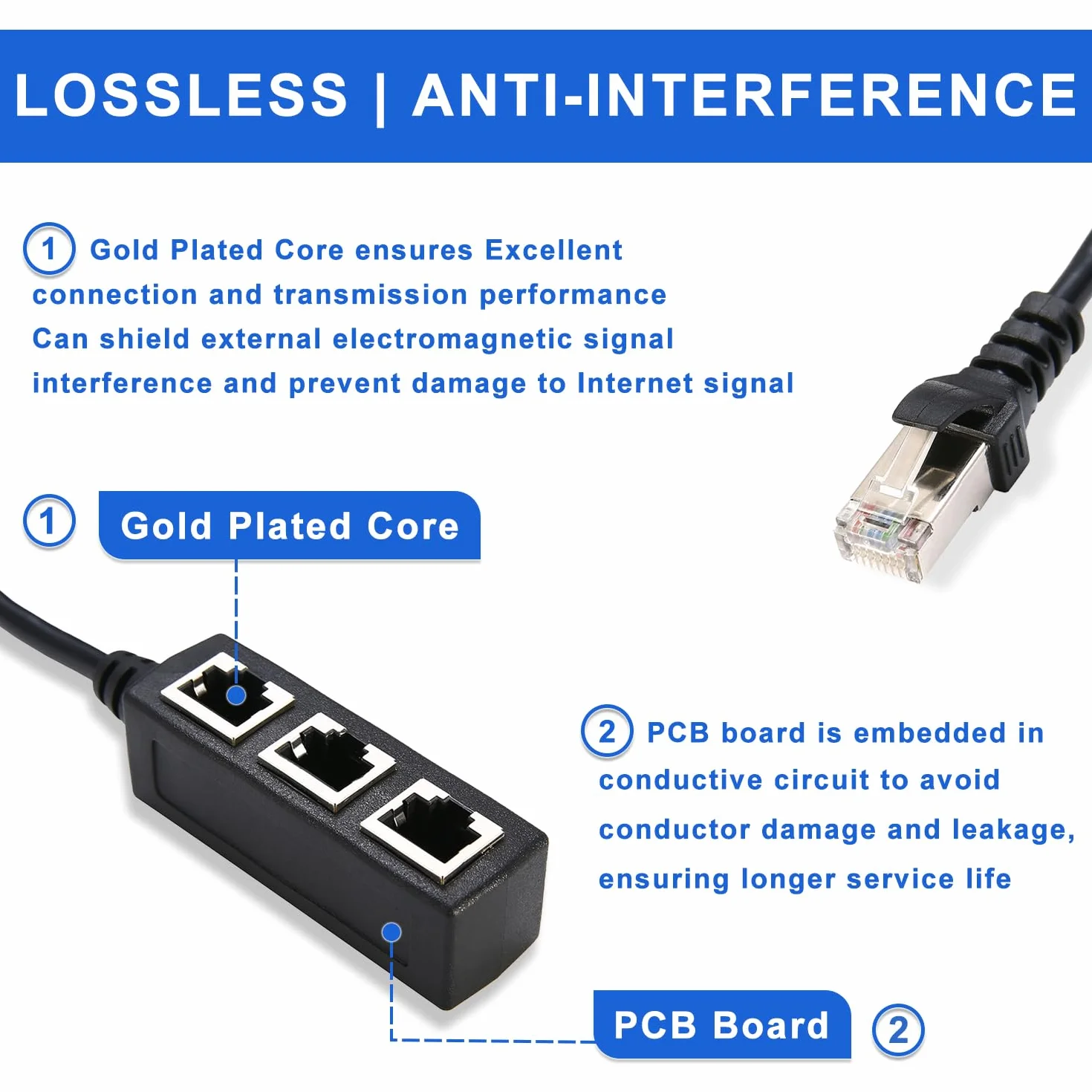 Câble répartiteur Ethernet RJ45 1 mâle vers 3 ports LAN femelles Cat5 Cat5e Cat6 Cat7