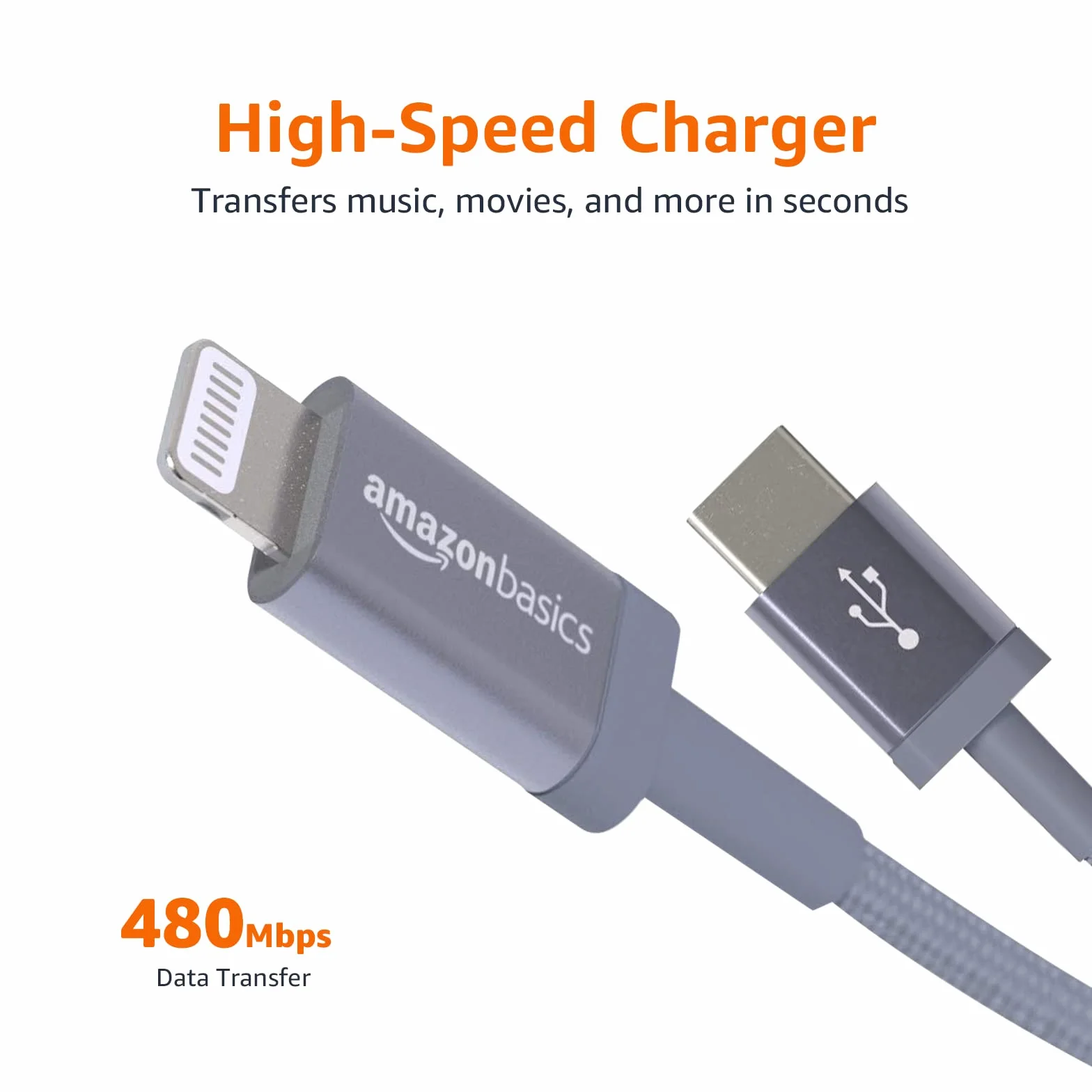 Amazon Basics Câble USB-C vers Lightning en nylon tressé MFi 1.8 m gris foncé pour iPhone 13/12/11/X/XS/XR/8