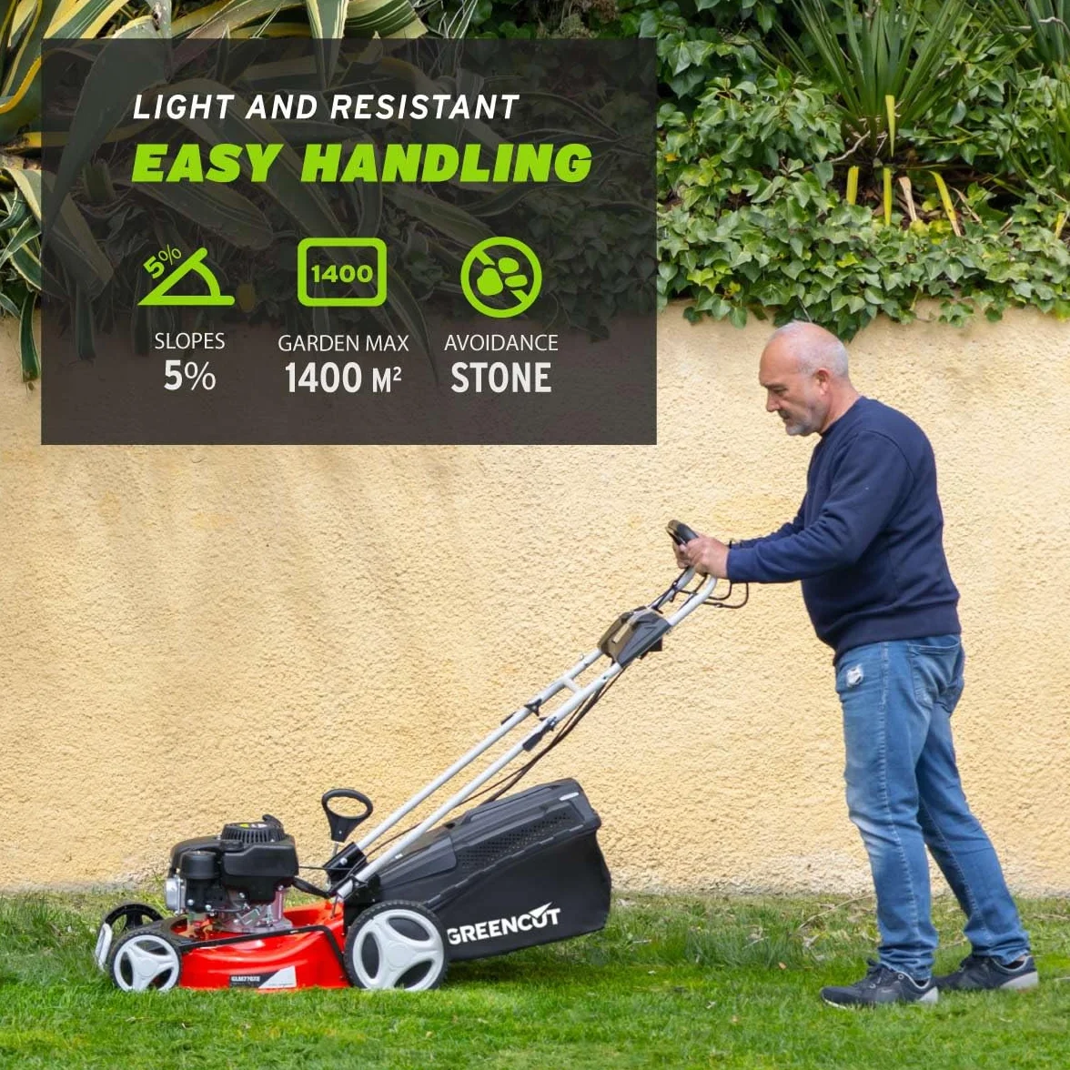 GREENCUT GLM770X Tondeuse Thermique 150cc 4ch Moteur 4T autotracté Lame Acier 460mm Bac 55L
