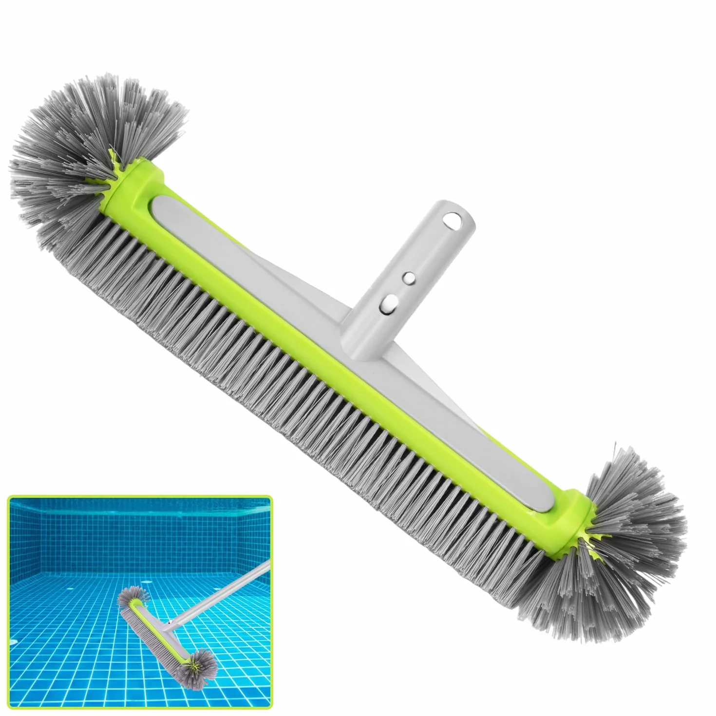 Tête de Brosse de Piscine 45cm Balai Piscine Brosses Poils Robustes Manche Aluminium Hémisphérique Mur Sol