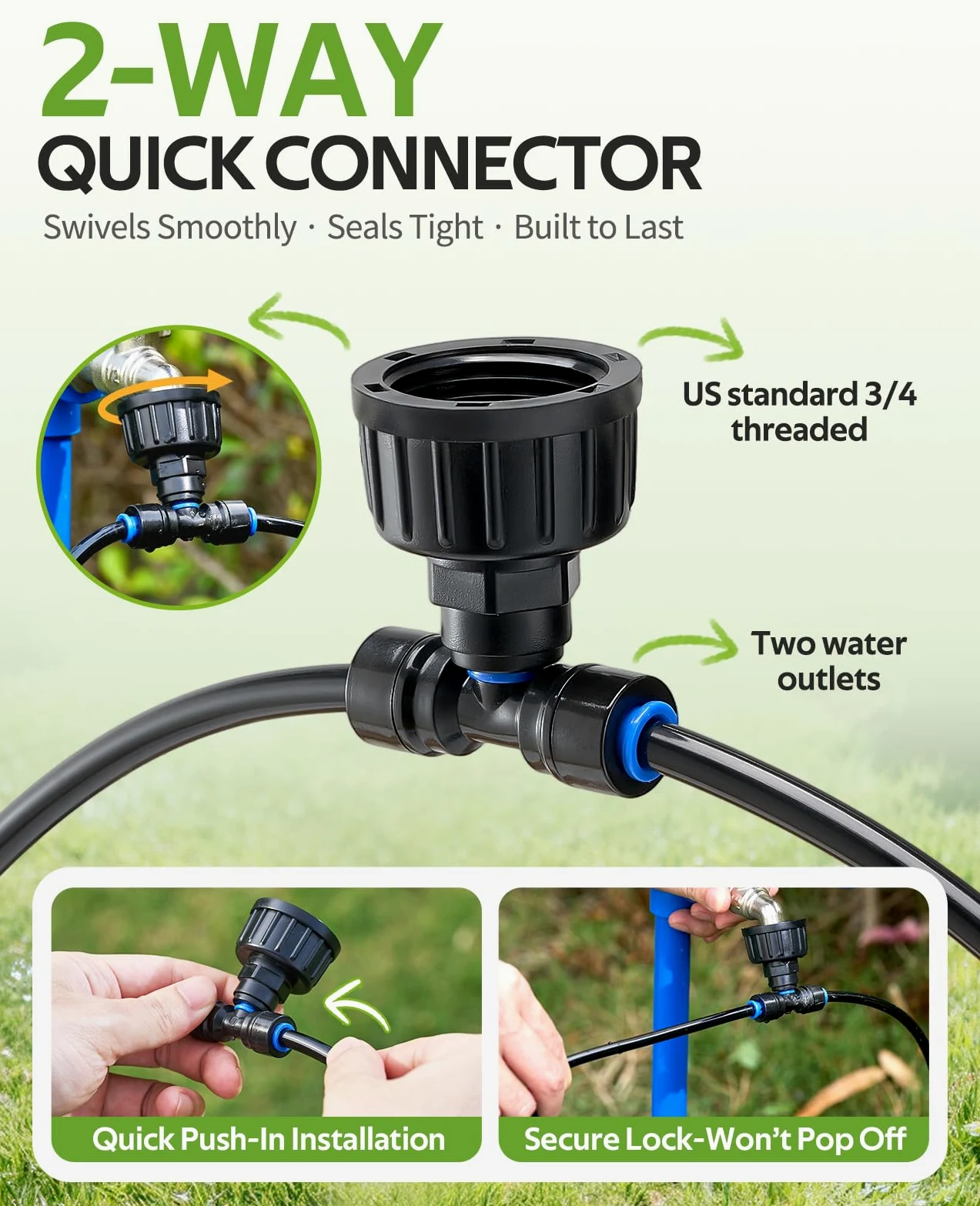 HIRALIY Système d'irrigation compensateur de pression avec minuterie de jardin, nouveau système d'arrosage de jardin à connecteur rapide, kit d'irrigation pour plantes, arrosage régulier par minuterie