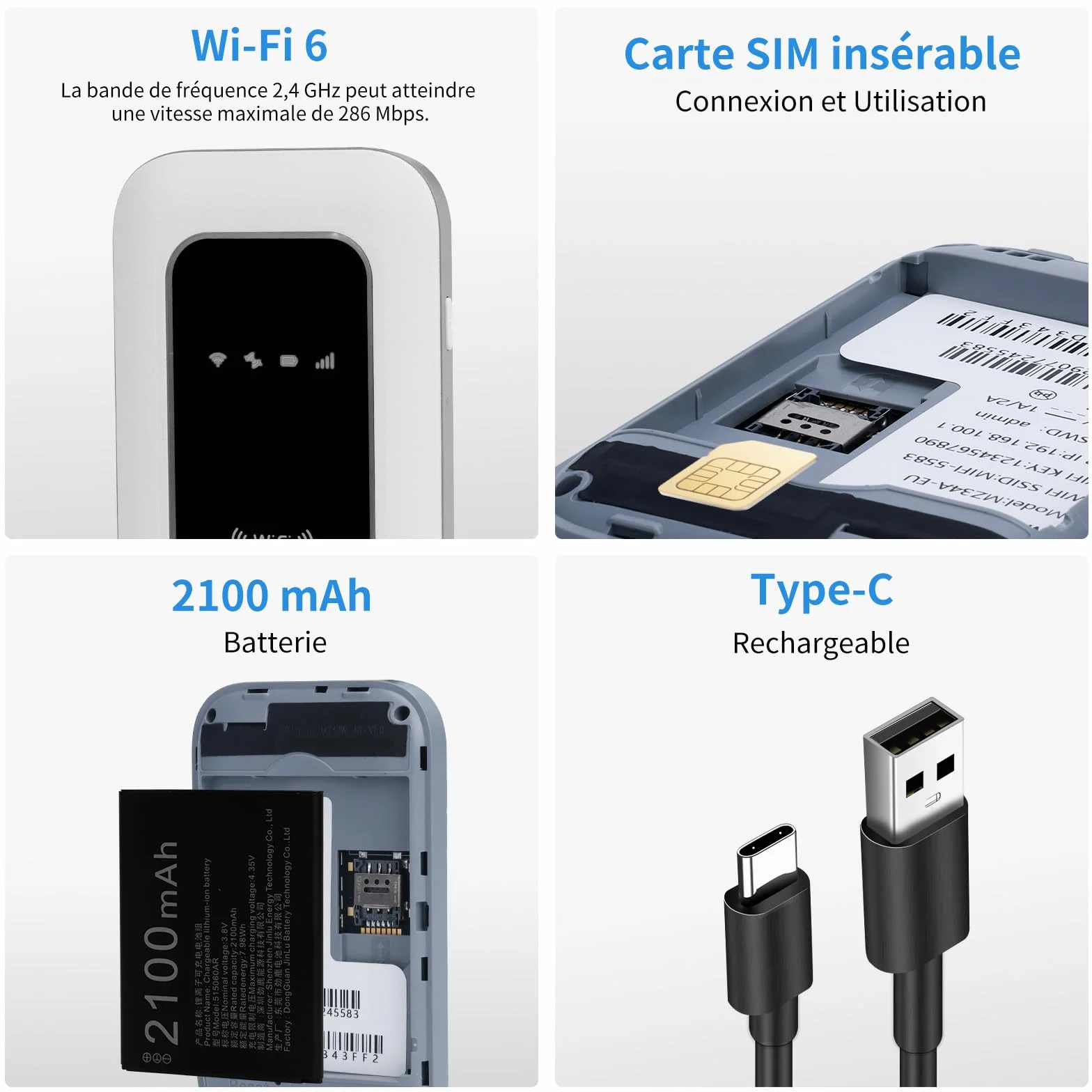 Routeur 4G Portable WiFi 6 avec Slot SIM Déverrouillé – Modem 4G Carte SIM, Internet Mobile Haut Débit 4G/4G+, Connecte jusqu'à 28 appareils