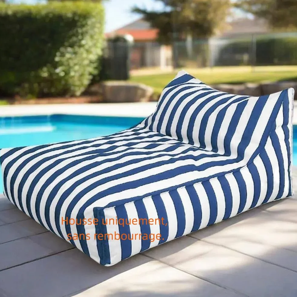 Housse Pouf Flottant Imperméable Oxford Rayures Piscine Plage Canapé-lit Dark Blue