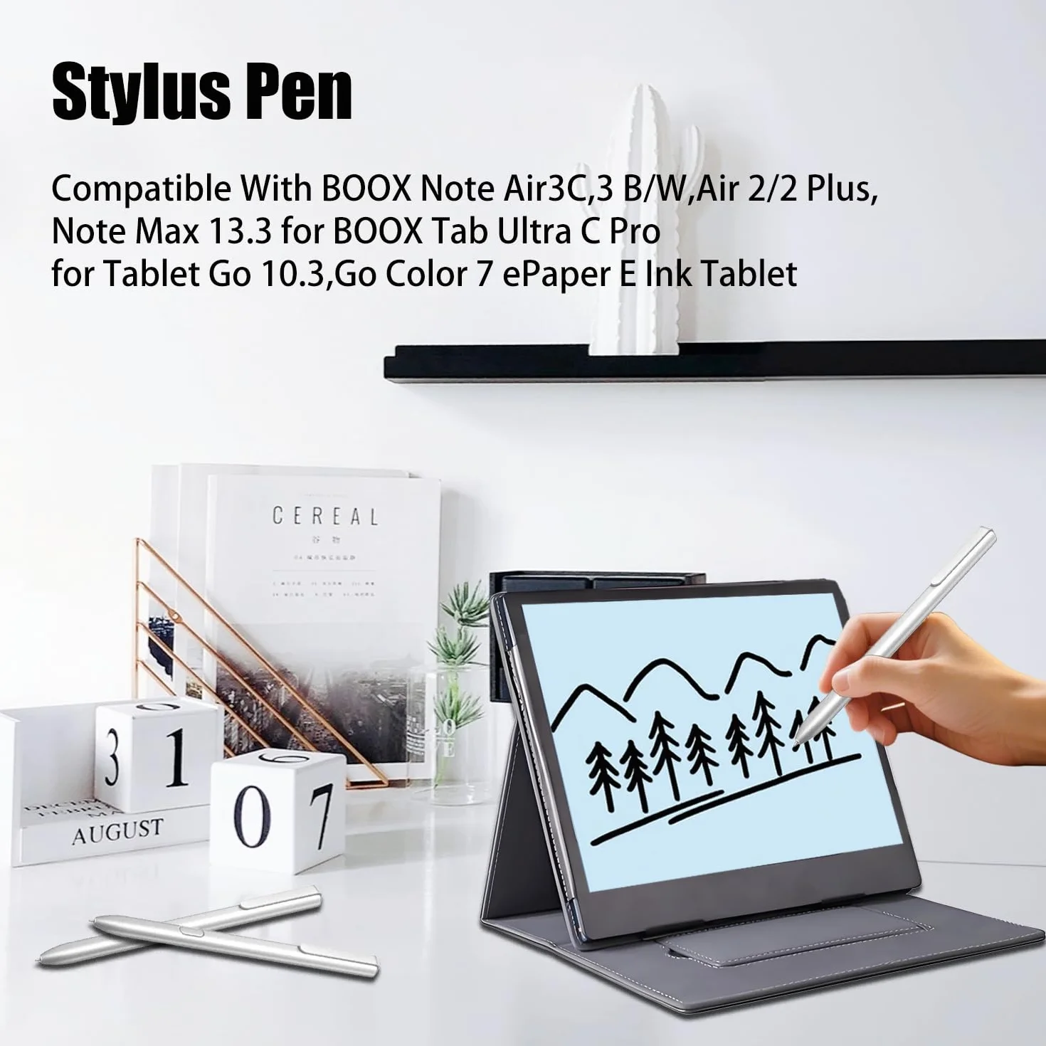 Stylet compatible BOOX Note Air3C, 3 B/W, Air 2/2 Plus, Note Max 13.3, Tab Ultra C Pro, tablette Go 10.3, Go Color 7 ePaper E Ink (argent)