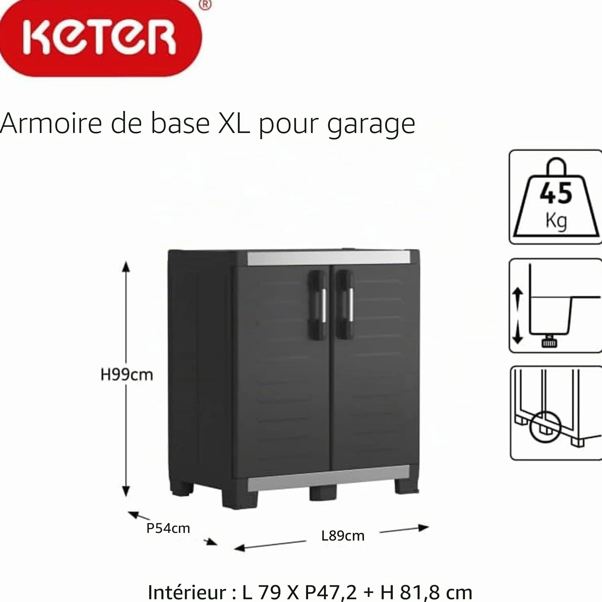 Keter Armoire Basse XL Garage Noir 89 x 54 x 99 cm Plastique