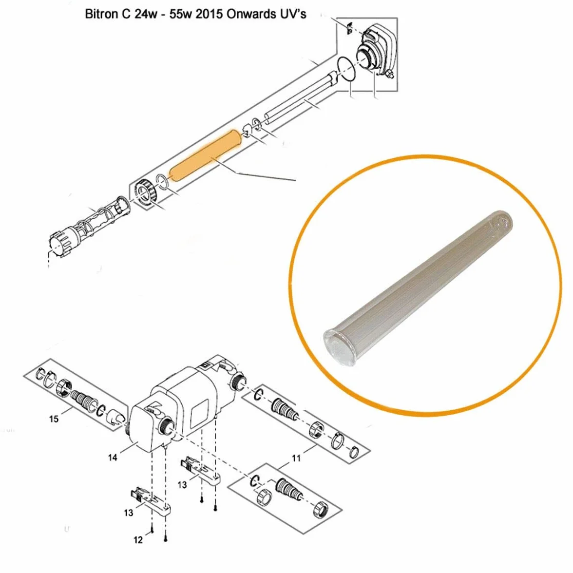 Oase Tube évasé de remplacement en verre de quartz Bitron C 36/55