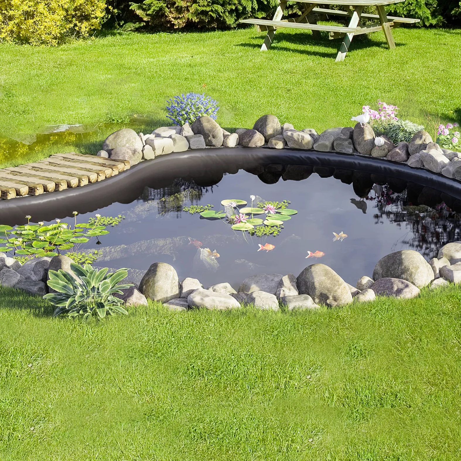 VEVOR Bâche Bassin 9x10,6 m Revêtement pour Étang Épaisseur 1,5 mm Pliable EPDM sous-Couche Facile à Découper pour Étangs à Poissons, Carpes Koi, Jeux d'eau, Cascades, Fontaines, Jardins Aquatiques