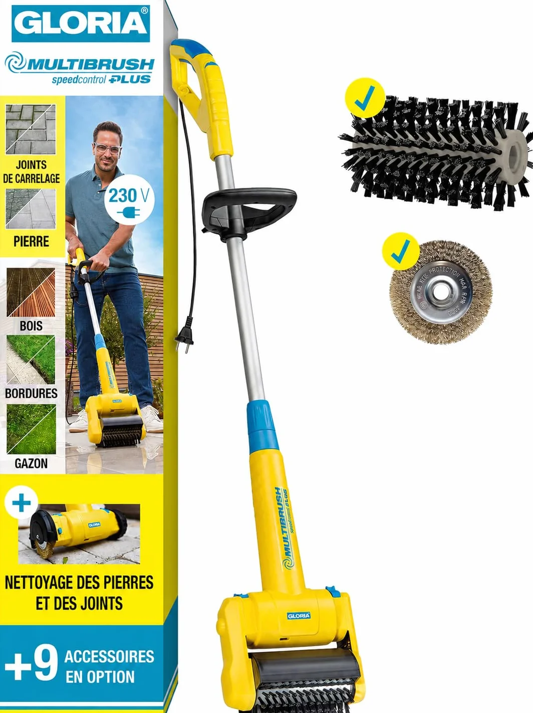 GLORIA Brosse de Nettoyage Électrique Filaire MultiBrush speedcontrol 230V Puissance Constante Désherbeur Coupe-Bordures