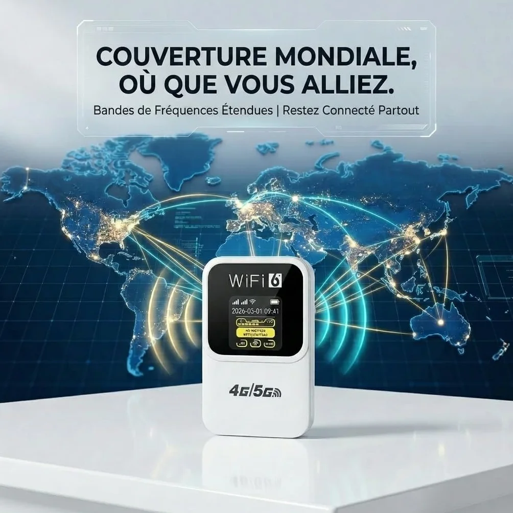 Routeur 5G Portable WiFi 6 Déverrouillé Modem Carte SIM Haut Débit 5G/4G+ 28 Appareils Voyage Télétravail