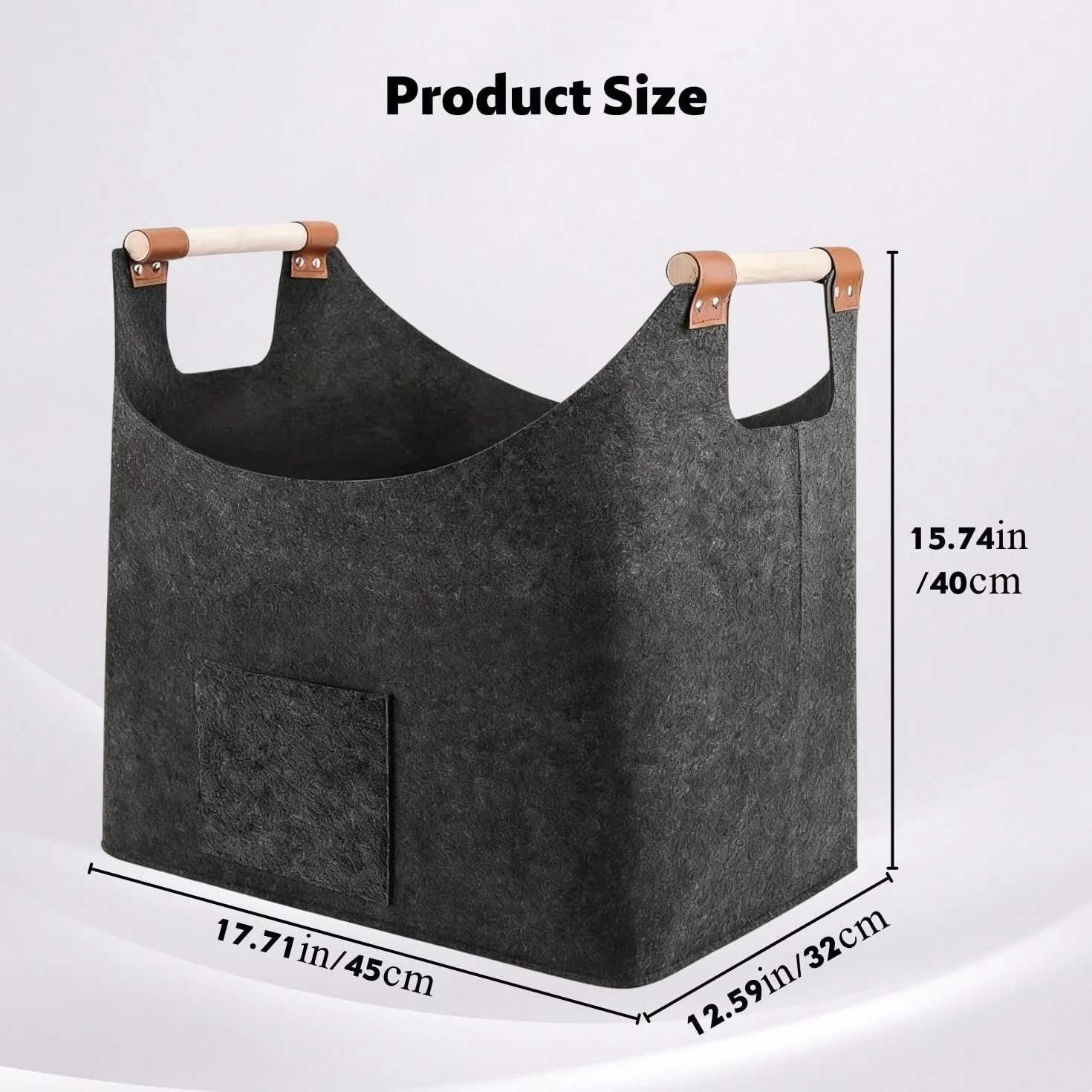 Panier à Bois en Feutre Pliable Gris Foncé avec Poche, Grand pour Intérieur Journaux et Jouets