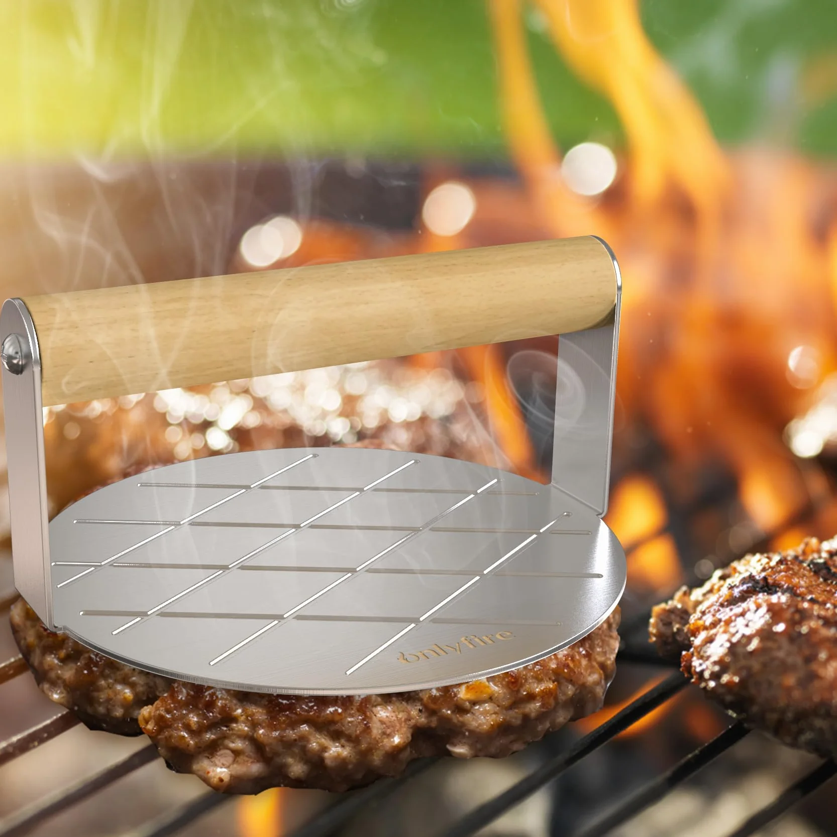 Onlyfire Ensemble Presse à Hamburger Acier Inoxydable Barbecue