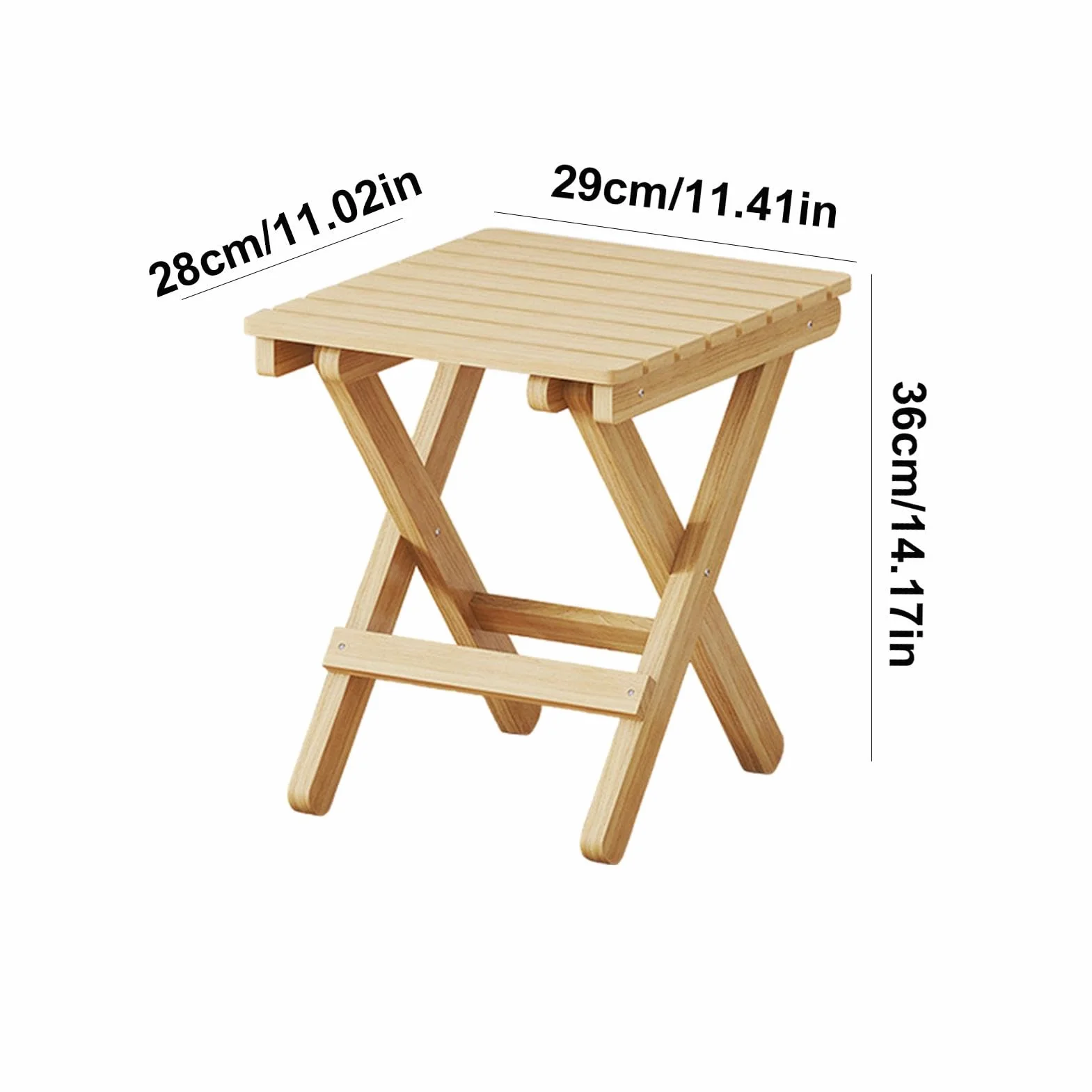 Tabouret pliant en bois naturel - Table d'appoint de jardin pliable