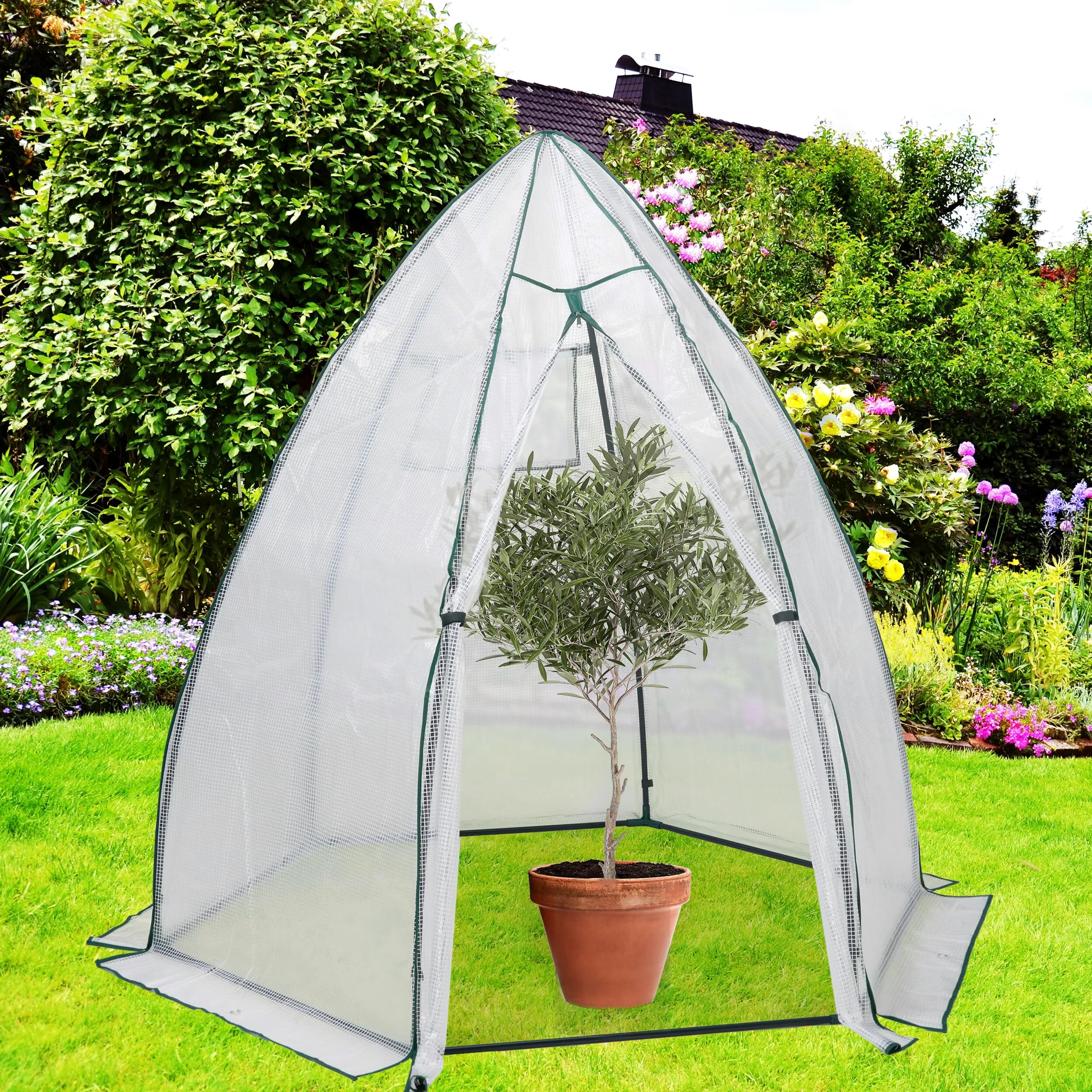 Relaxdays Serre d'hivernage, HLP : 185x180x160 cm, Protection hivernale pour Plantes, avec Porte et fenêtre, Transparent