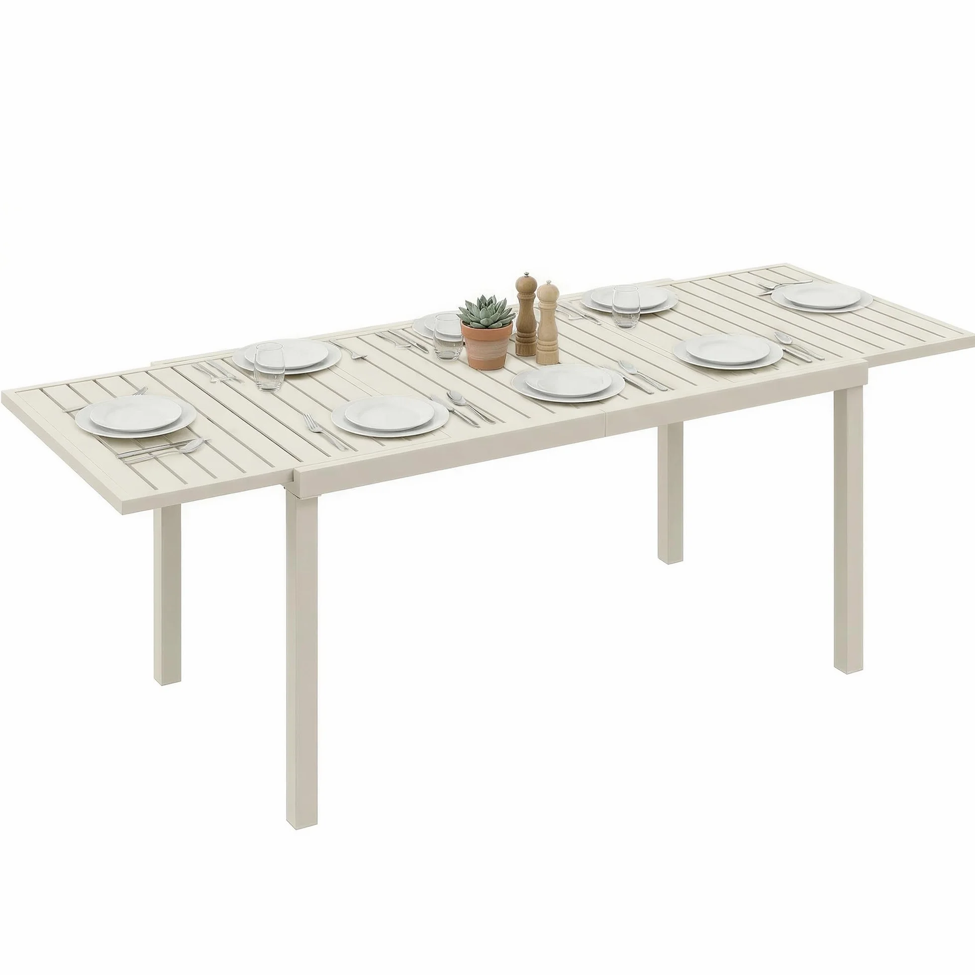 Outsunny Table de Jardin Extensible 150-225 cm Aluminium Anti-Rouille Blanc