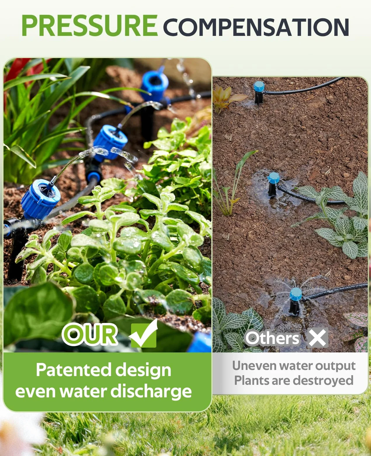 HIRALIY Système d'irrigation compensateur de pression avec minuterie de jardin, nouveau système d'arrosage de jardin à connecteur rapide, kit d'irrigation pour plantes, arrosage régulier par minuterie