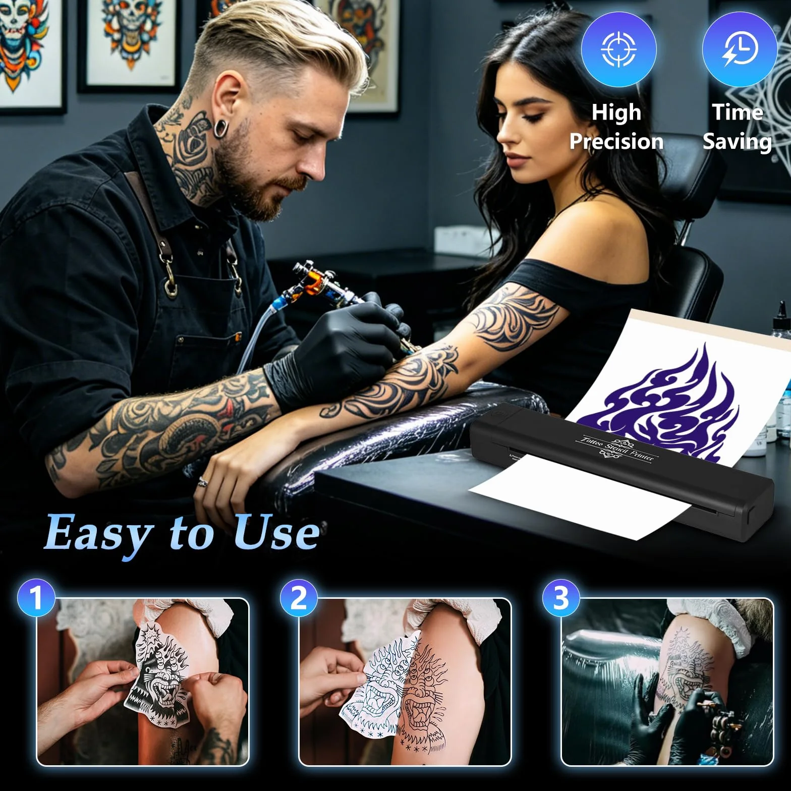 Thermocopieur Tatouage Bluetooth, Imprimante Thermique Stencil avec Transfert Papier, Machine Portable pour Artistes