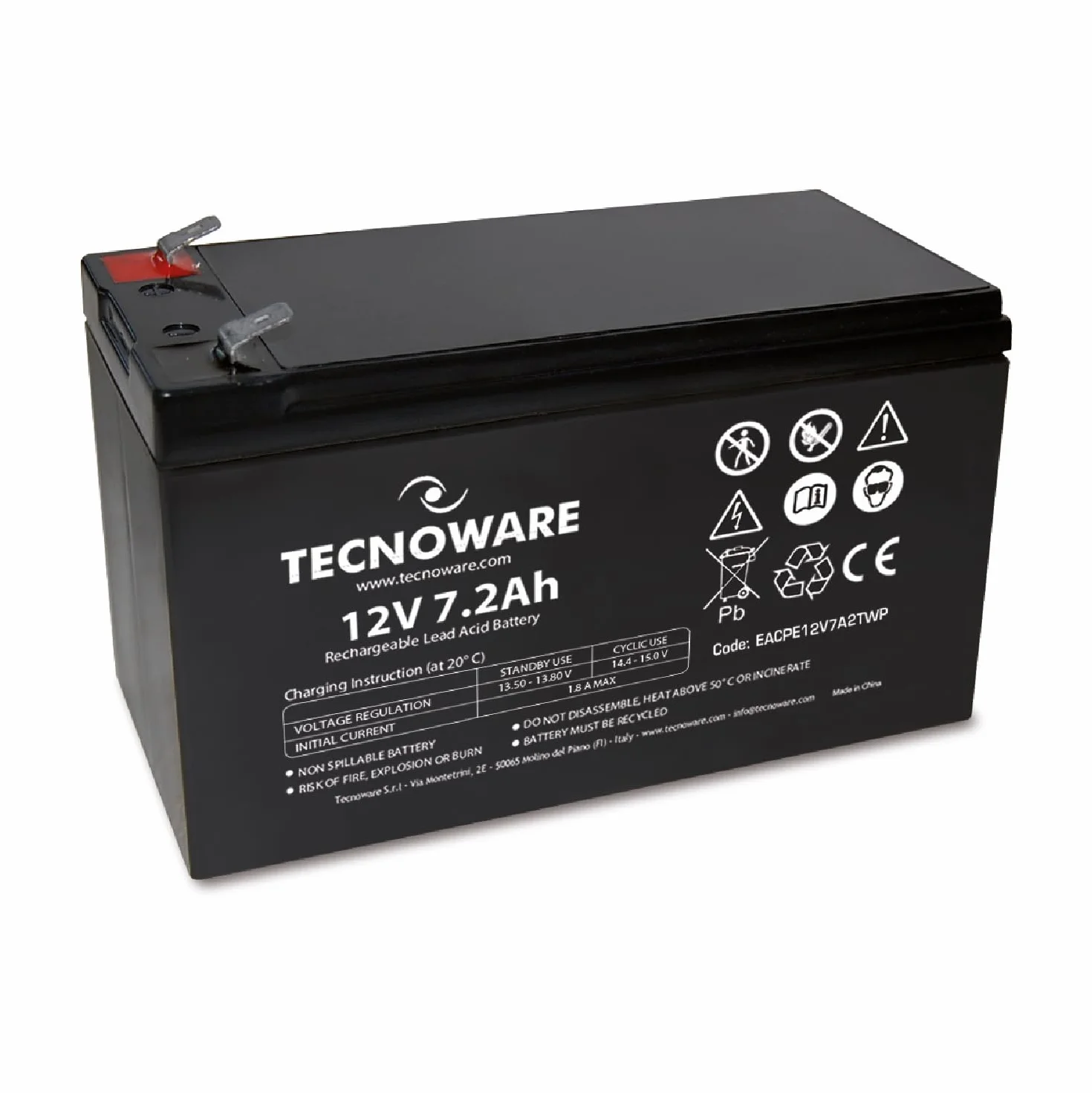 Tecnoware Batterie au plomb étanche 12 V 7,2 Ah