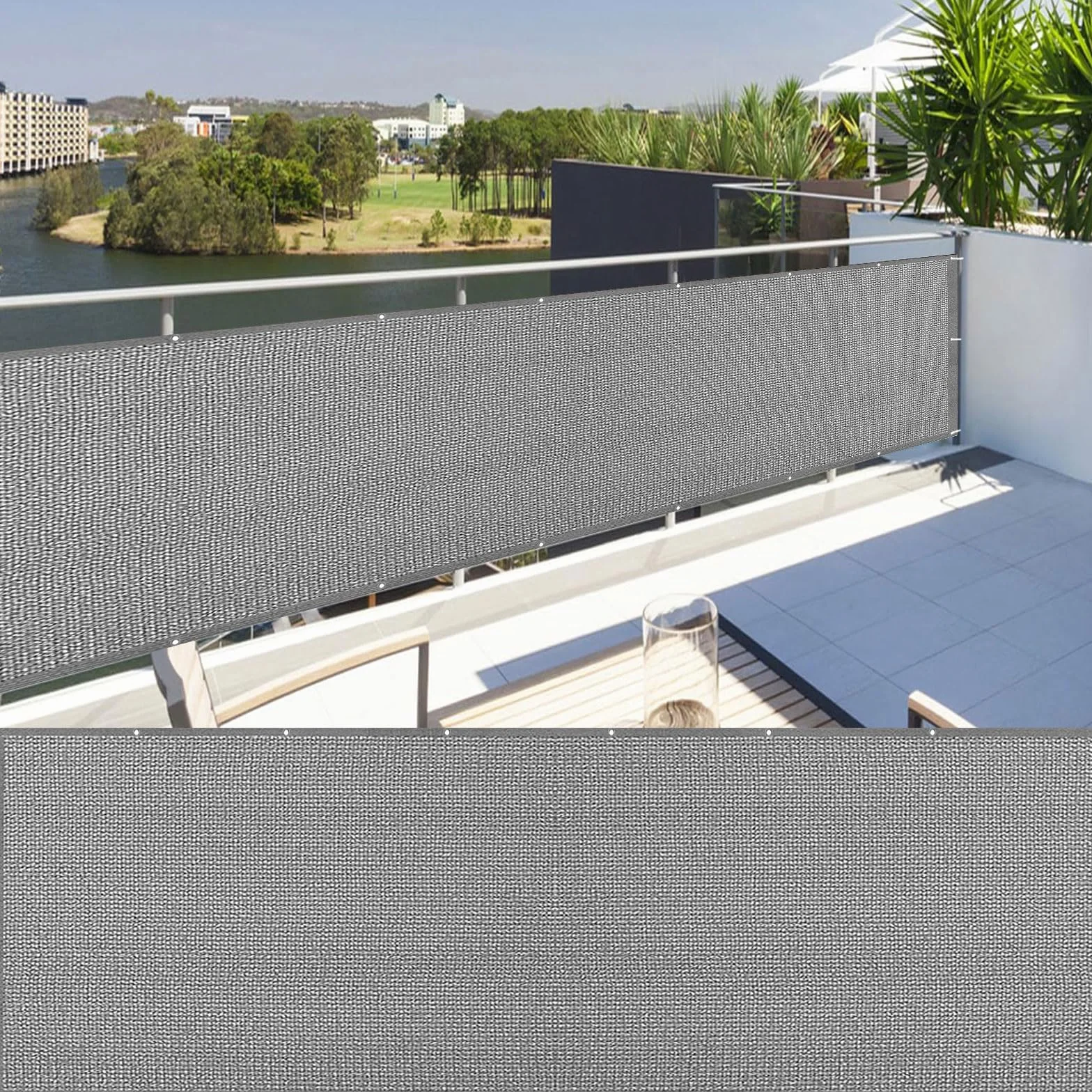 Brise Vue Balcon Exterieur 45 x 540 cm Hdpe Protection Solaire Occultant avec Œillets Corde Gris Clair