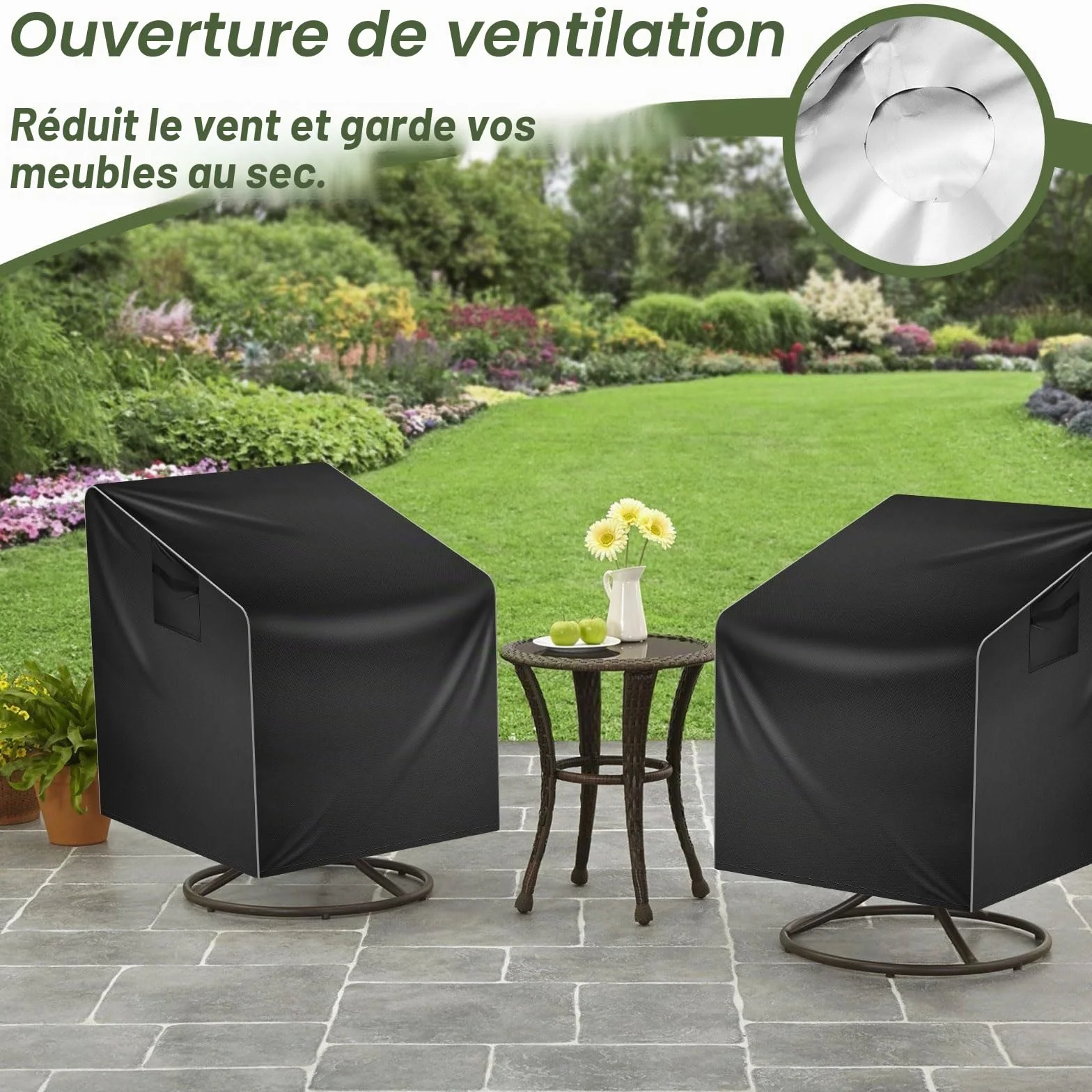 Housse Fauteuil Jardin Imperméable 100x85x75cm Oxford 210d Noir Protection Chaise Extérieur pour Fauteuil Pivotant