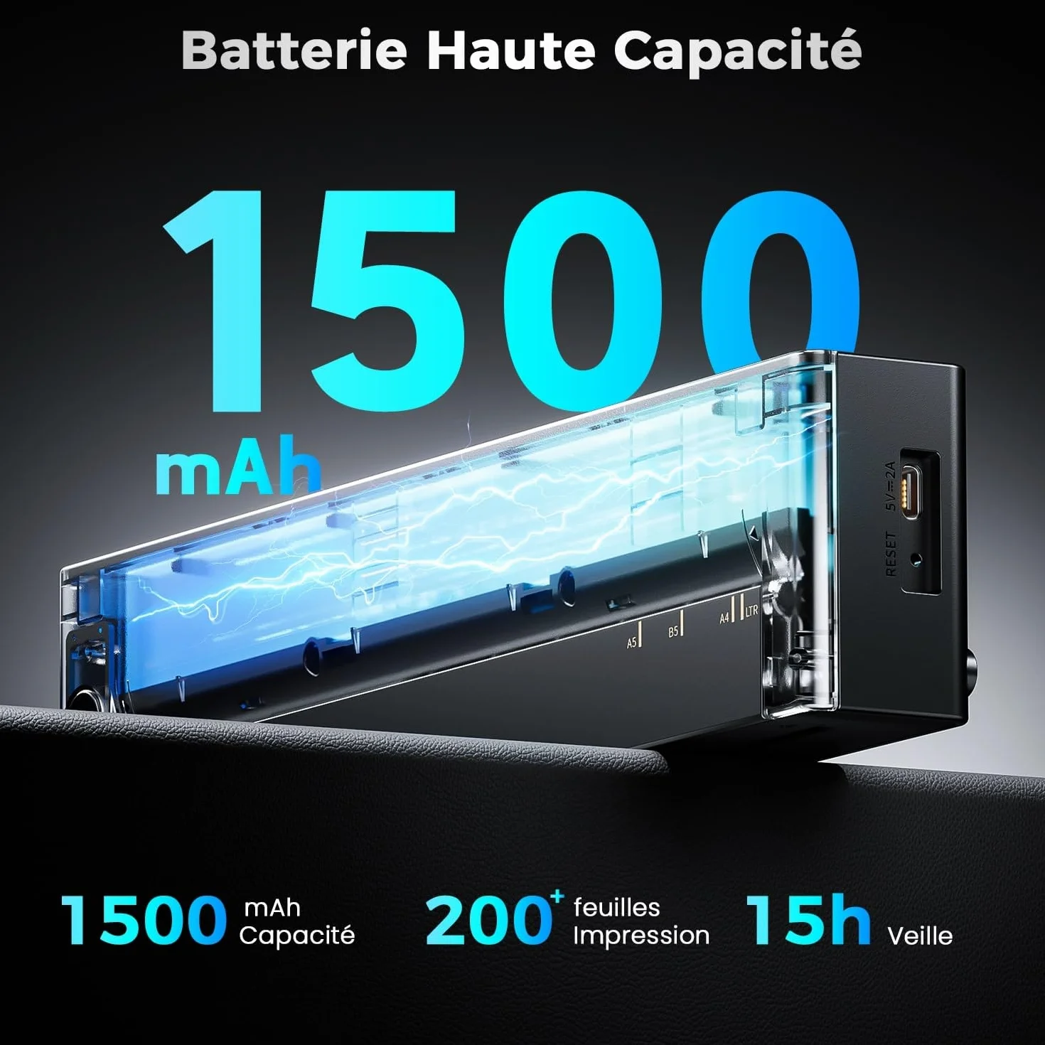 TATTMUSE Imprimante Thermique A4 Portable 585g 300 DPI Batterie 1500mAh