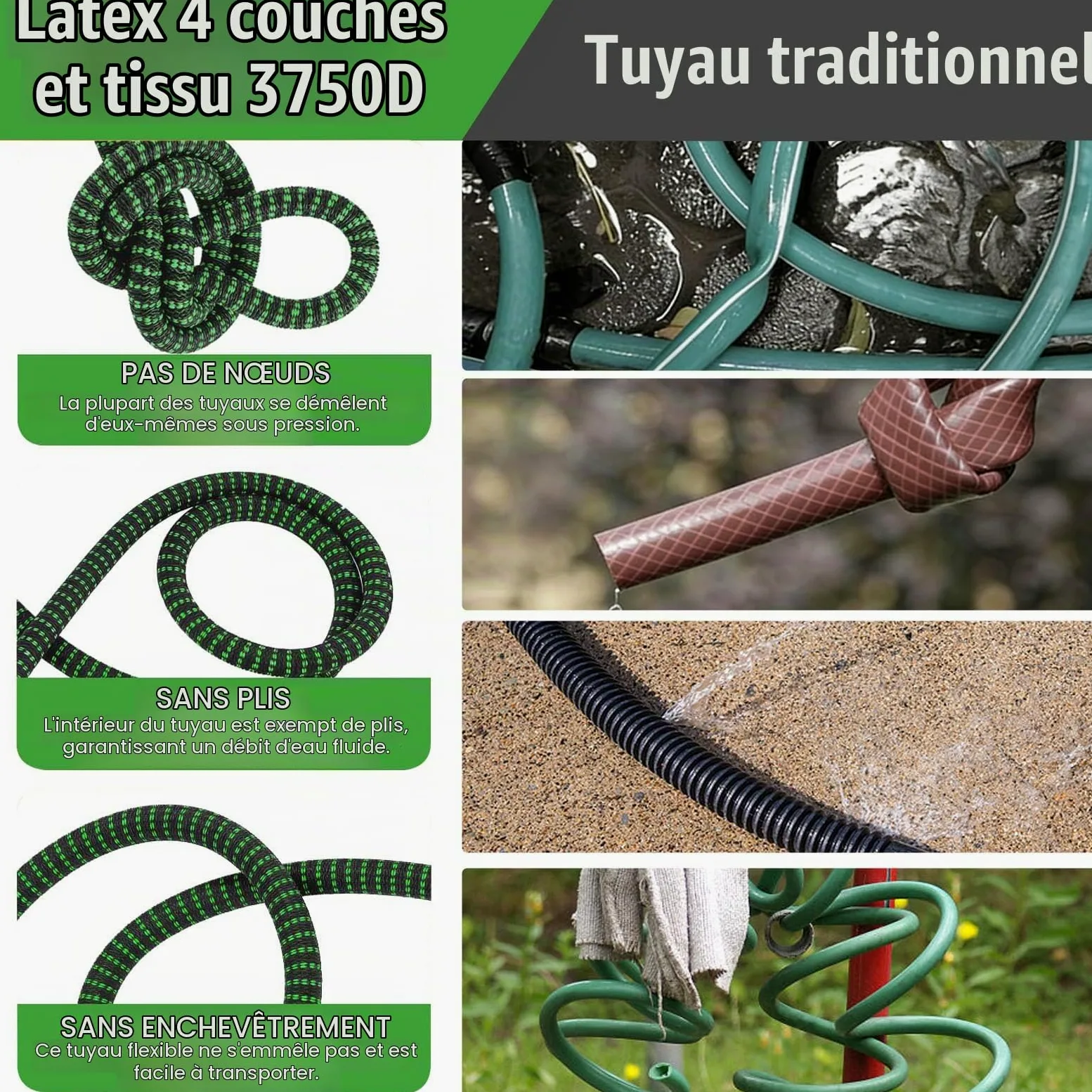 Tuyau d’Arrosage Extensible 22.5M – Tuyau Jardin Rétractable & Anti-Fuite – Pistolet 10 Jets, Raccords Renforcés, Sac & Support – Flexible Haute Pression Auto/Balcon – Vert