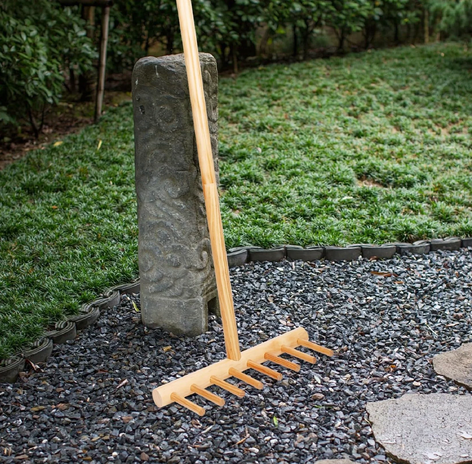 ZHAOXI Râteau de Jardin Zen d'extérieur, Taille complète 48" Grand râteau Zen en Bois Naturel Japonais pour l'extérieur, râteau en Bois Robuste pour Roche de Jardin et Motif DIY