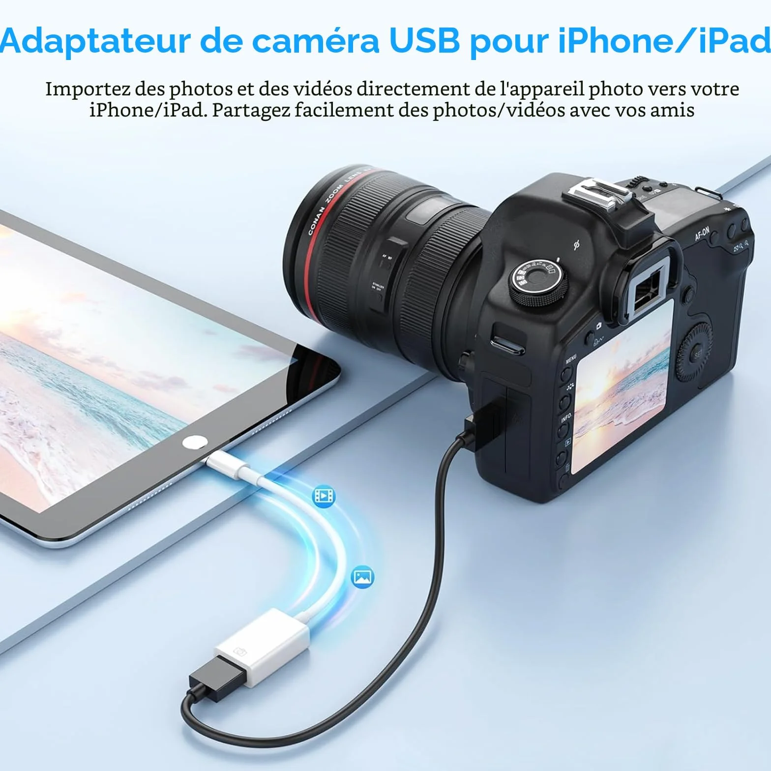 Adaptateur Lightning USB OTG Certifié Apple MFi pour Clé USB, Lecteur de Cartes