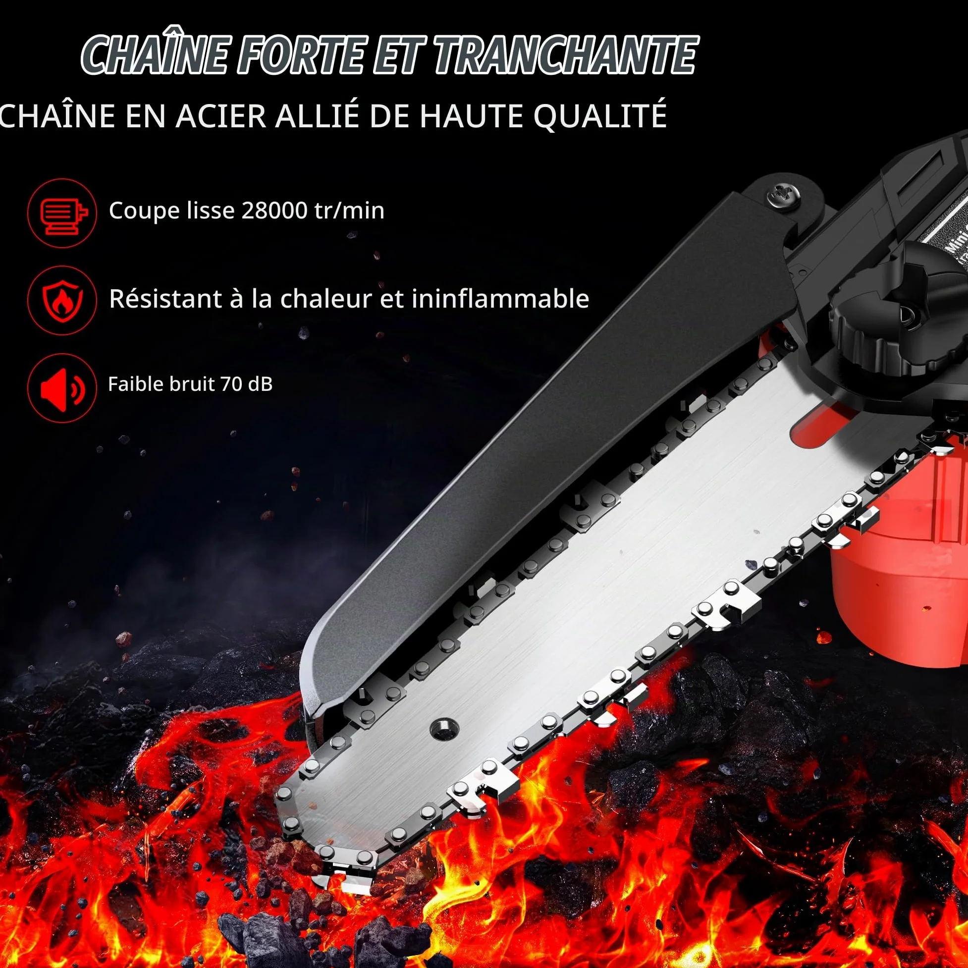 Tronçonneuse sur Batterie Mini - 6 Pouces Coupe Branche Ãlectrique Scie Sans Fil petite Elageuse Chainsaw avec 2 Batteries 2 Chaines 800W l'Élagage le Jardin Cour Bois jardinage